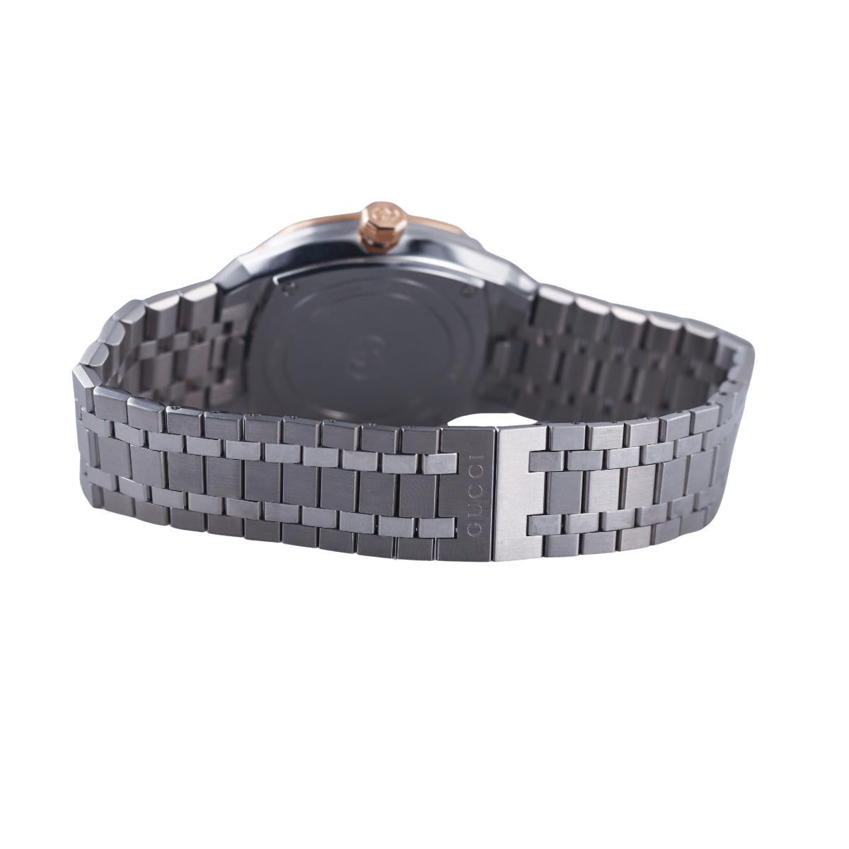 Gucci 25H Silver Dial 30mm Rose Gold Bezel Two Tone Ladies Watch YA163508