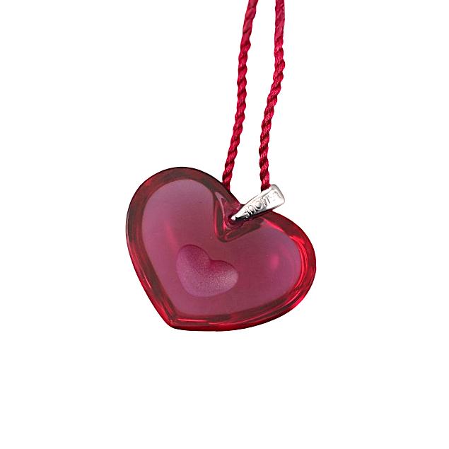 Lalique Amour A La Folie Fuchsia Crystal Silver Heart Pendant Necklace 7783700