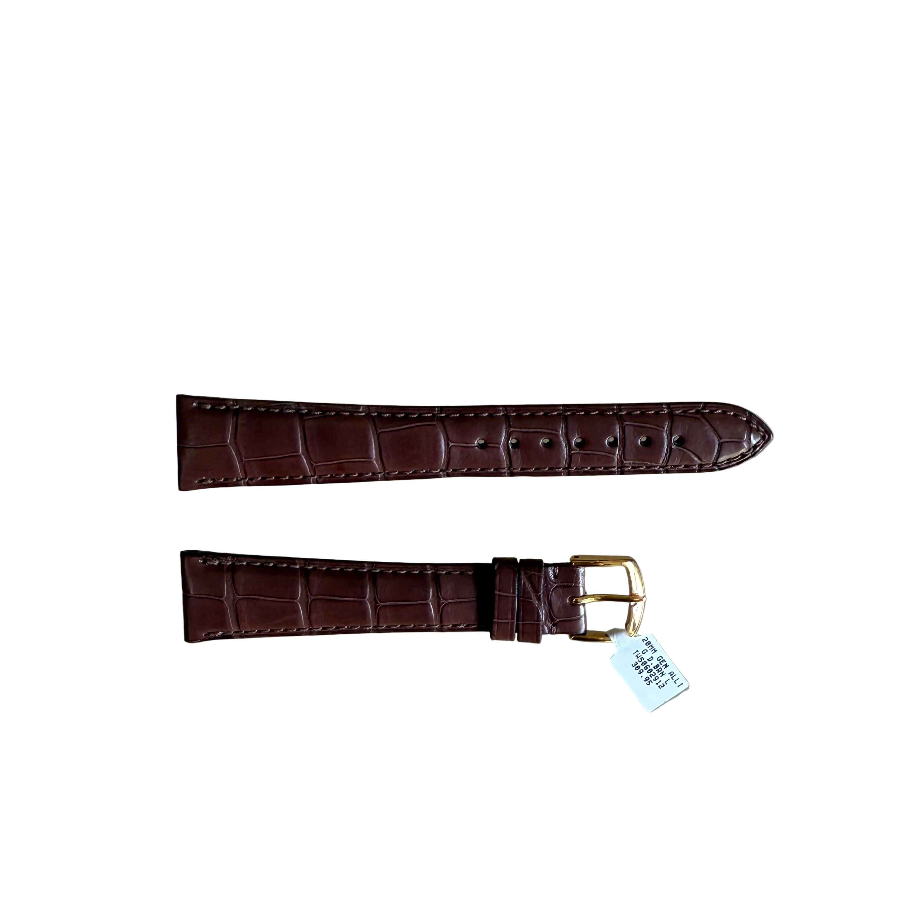 Genuine Alligator Brown Watch Strap Band 20mm Padded & Stitched with Buckle