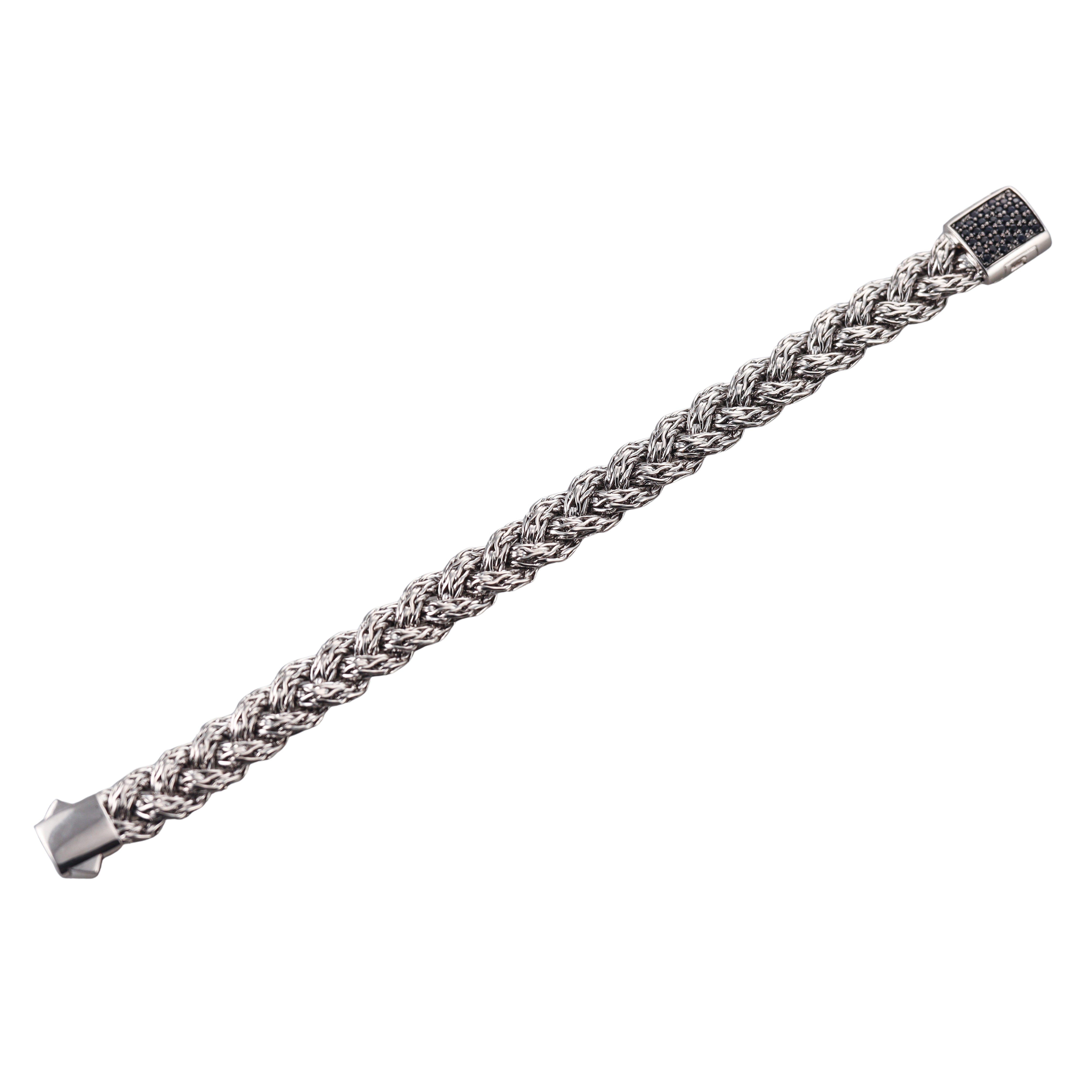 John Hardy Classic Chain Braided Silver Black Diamond Bracelet