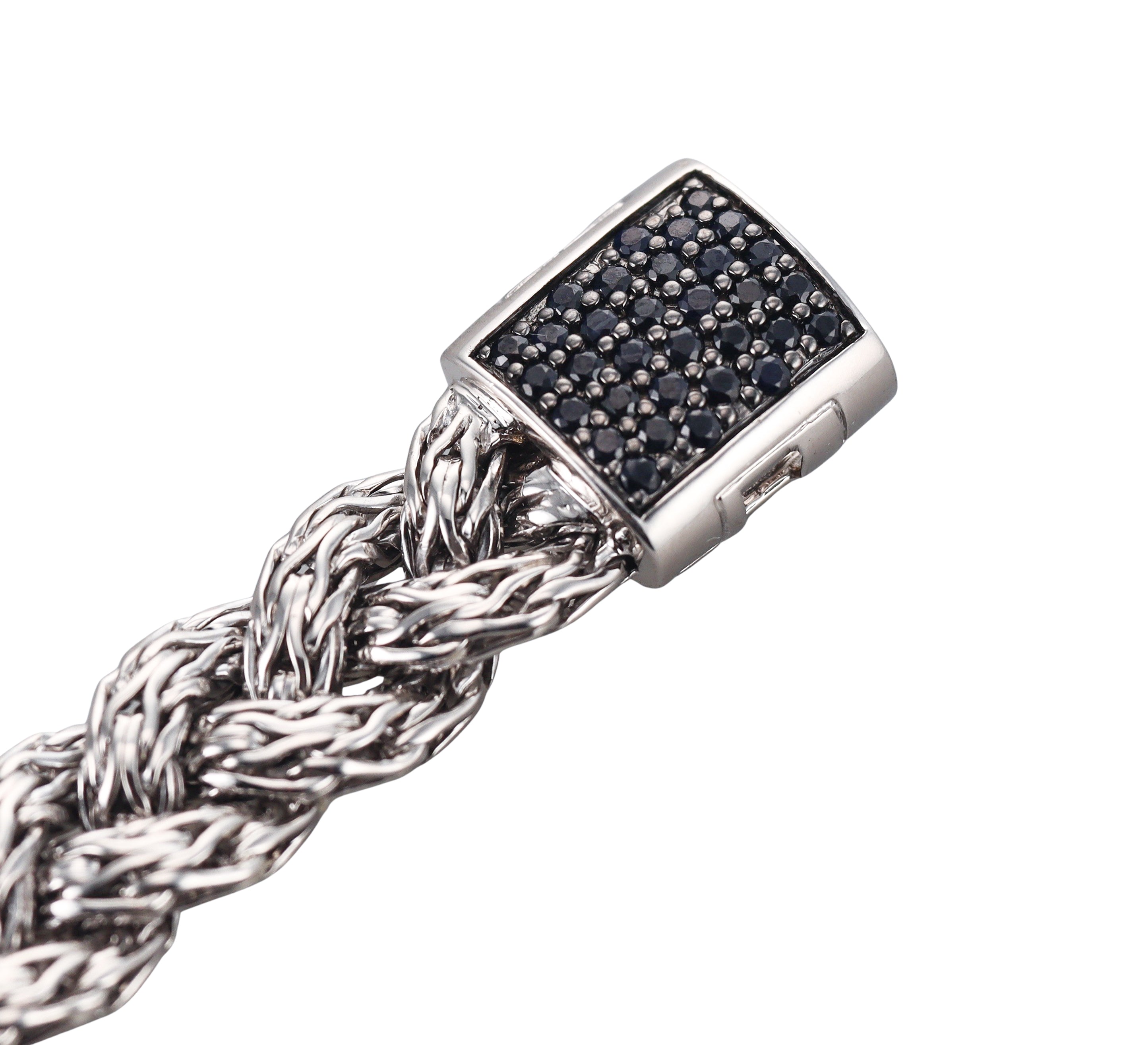 John Hardy Classic Chain Braided Silver Black Diamond Bracelet