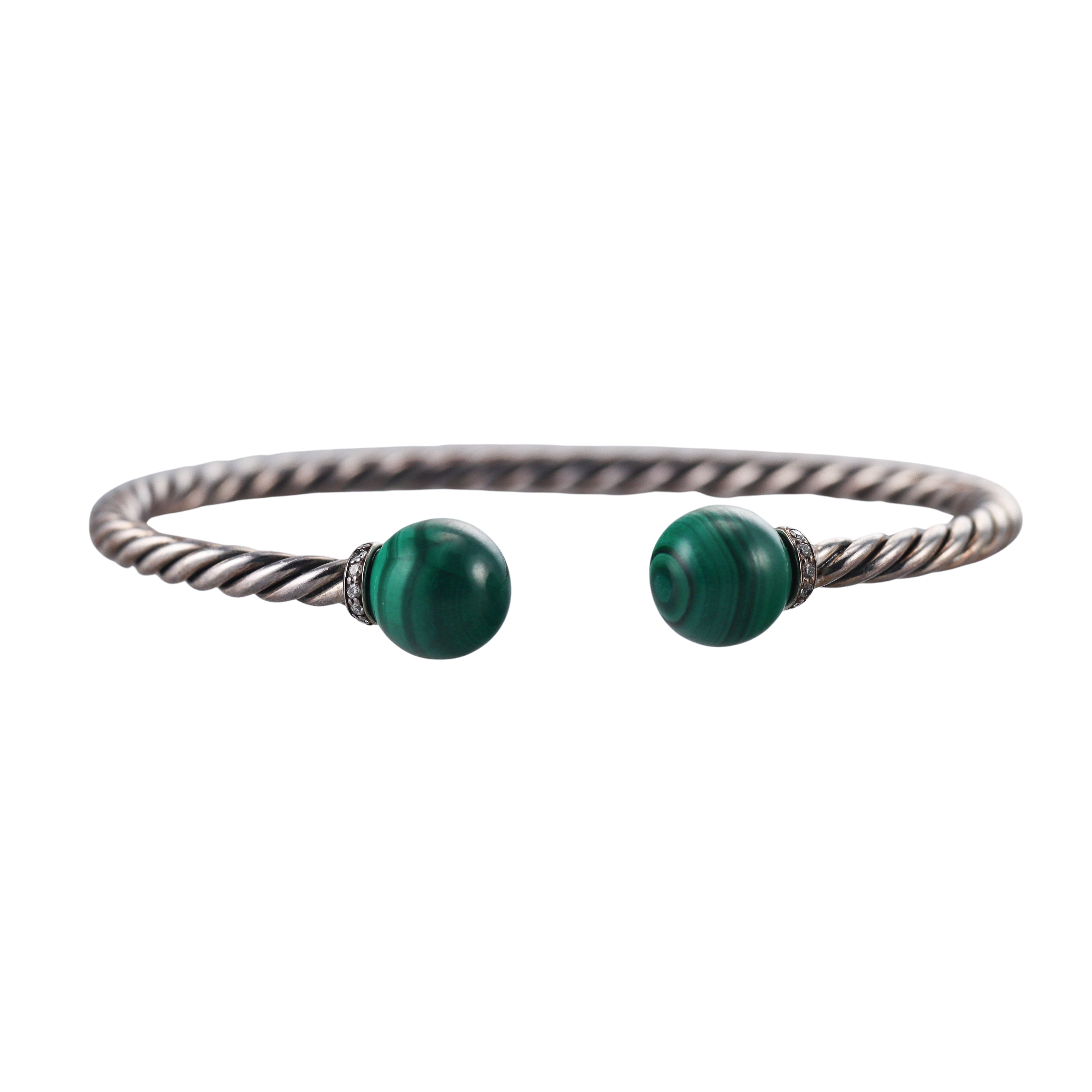 David Yurman Malachite Diamond Silver Cuff Bracelet