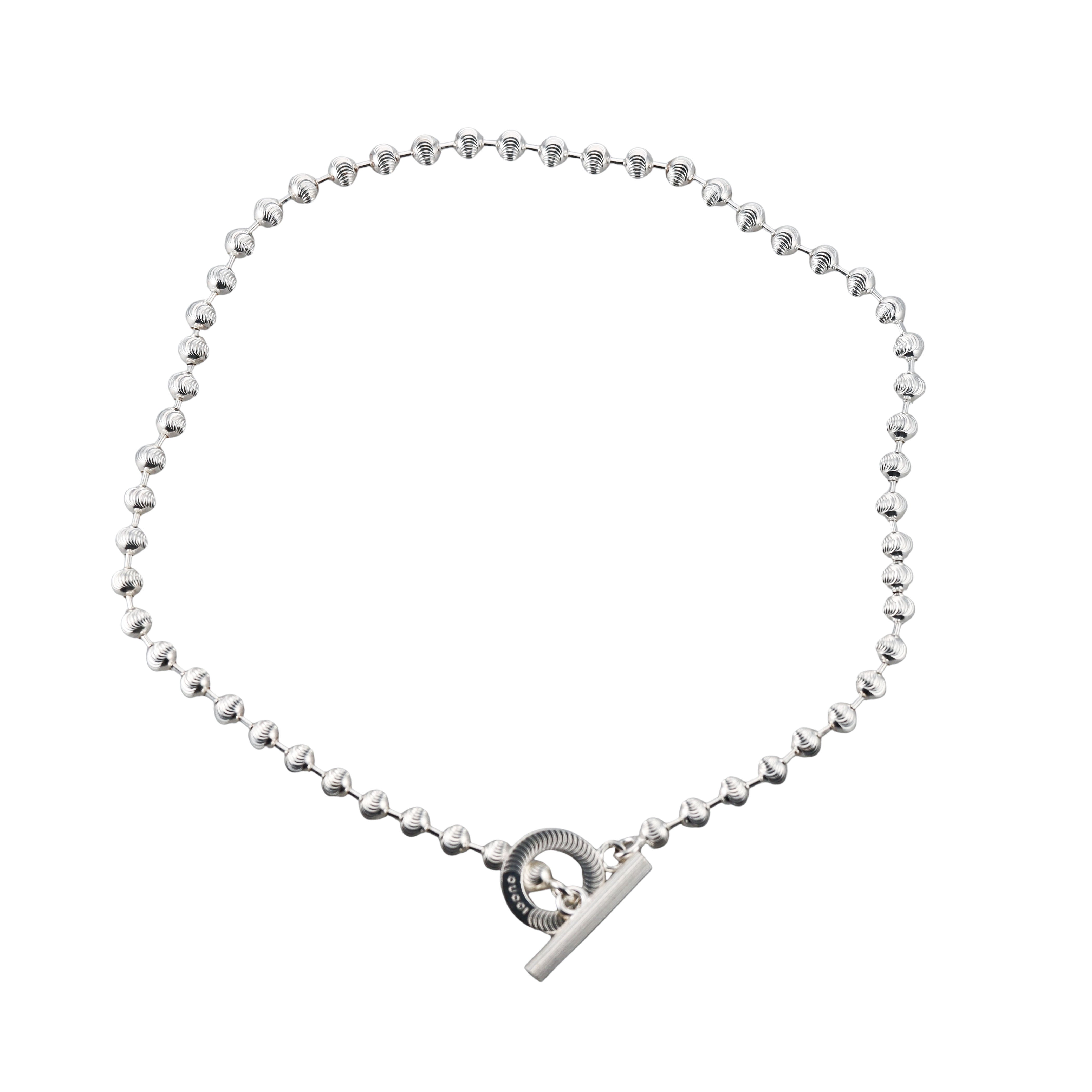Gucci Boule Sterling Silver Beaded Toggle Necklace