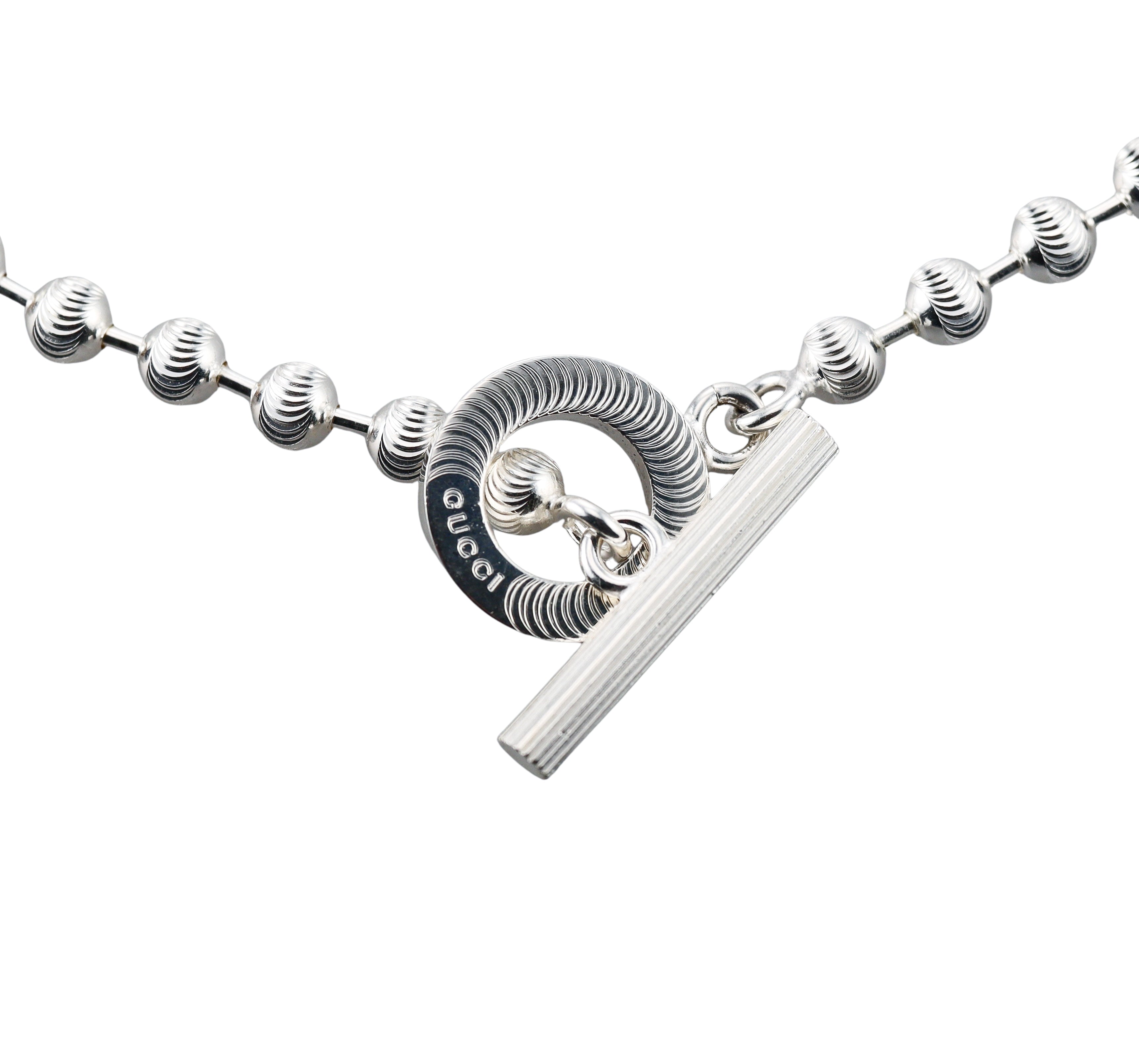 Gucci Boule Sterling Silver Beaded Toggle Necklace