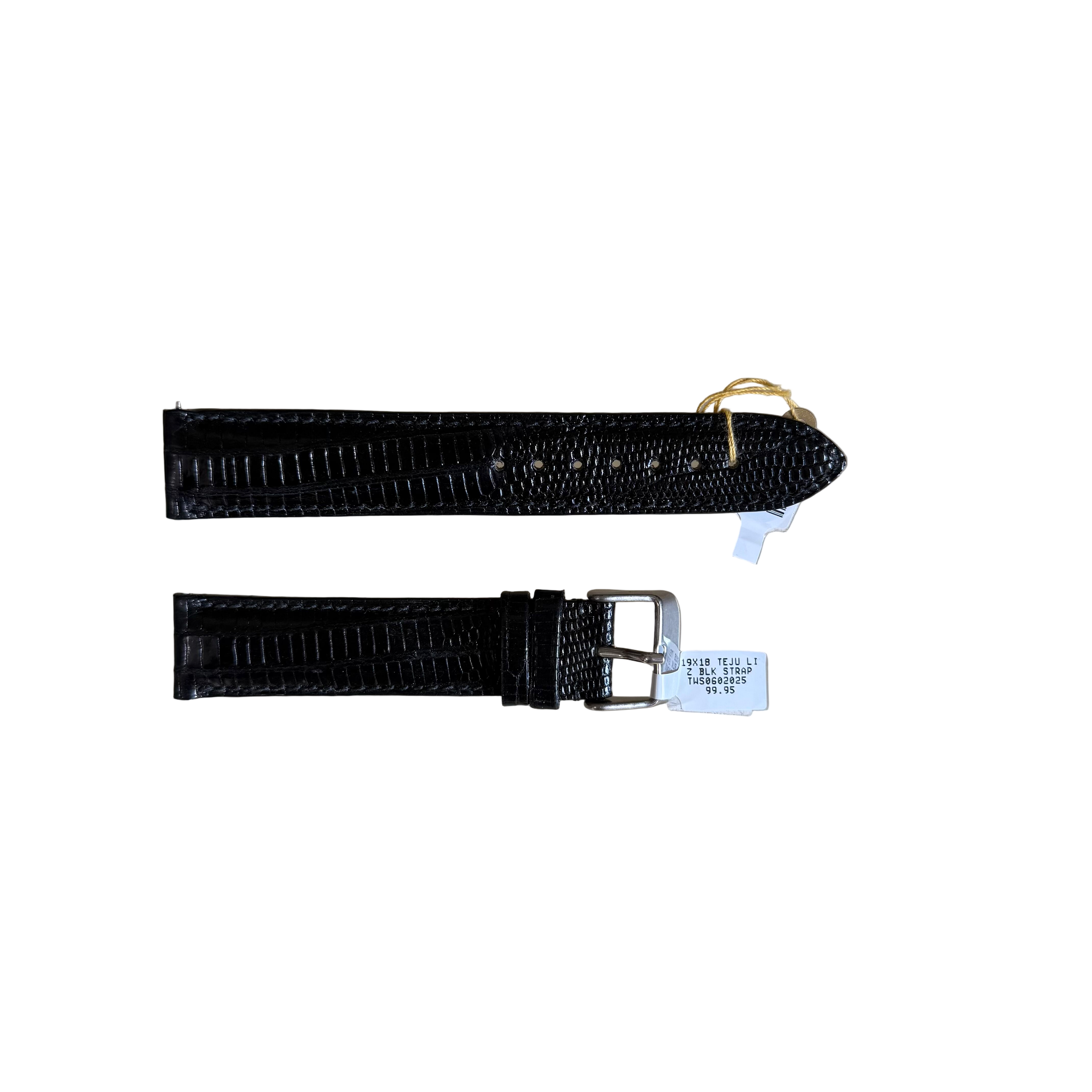 Genuine Lizard Black Watch Strap Band 19mm Padded & Stitched with Silver Buckle