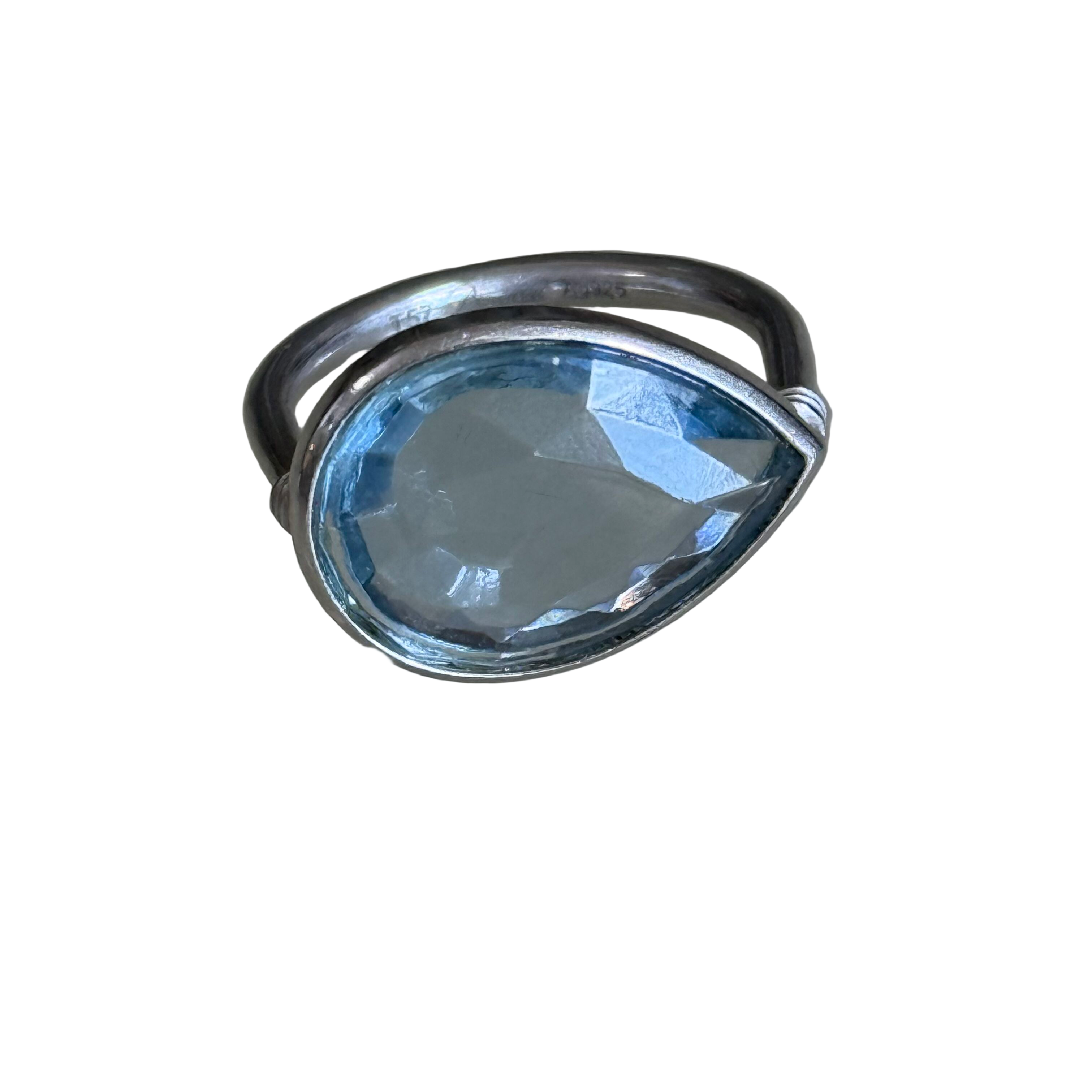 Baccarat Marie Helene de Taillac Sterling Silver Pear Shaped Crystal Blue Ring