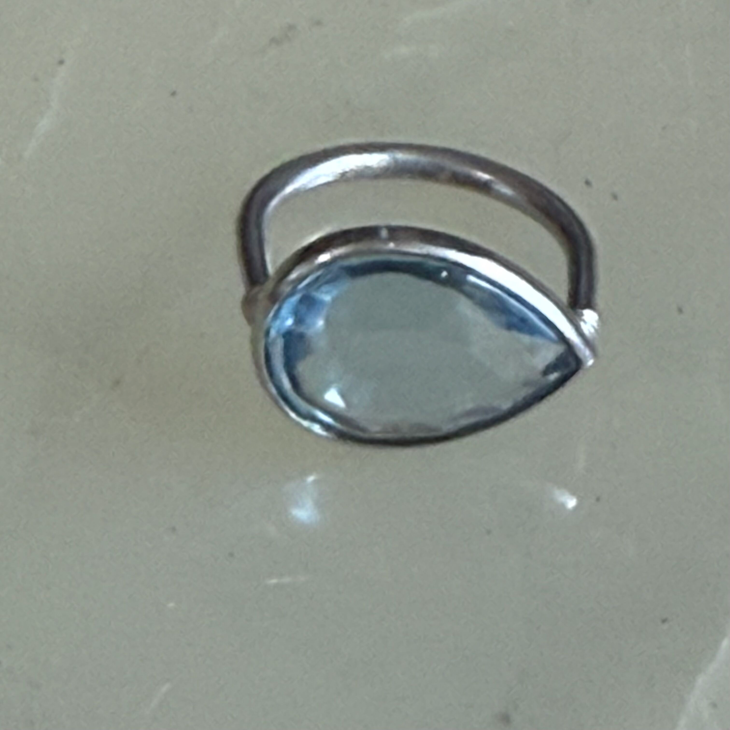 Baccarat Marie Helene de Taillac Sterling Silver Pear Shaped Crystal Blue Ring