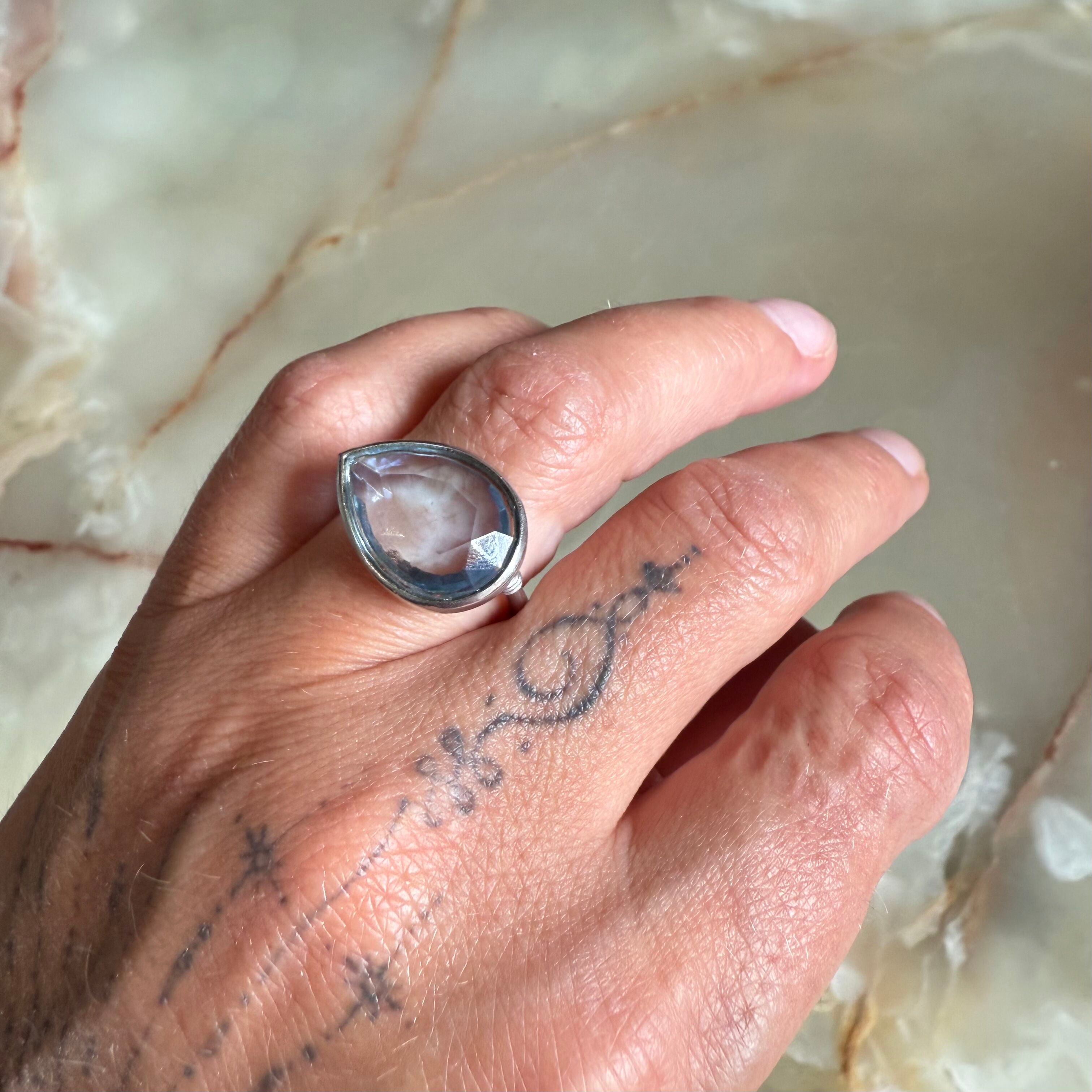 Baccarat Marie Helene de Taillac Sterling Silver Pear Shaped Crystal Blue Ring