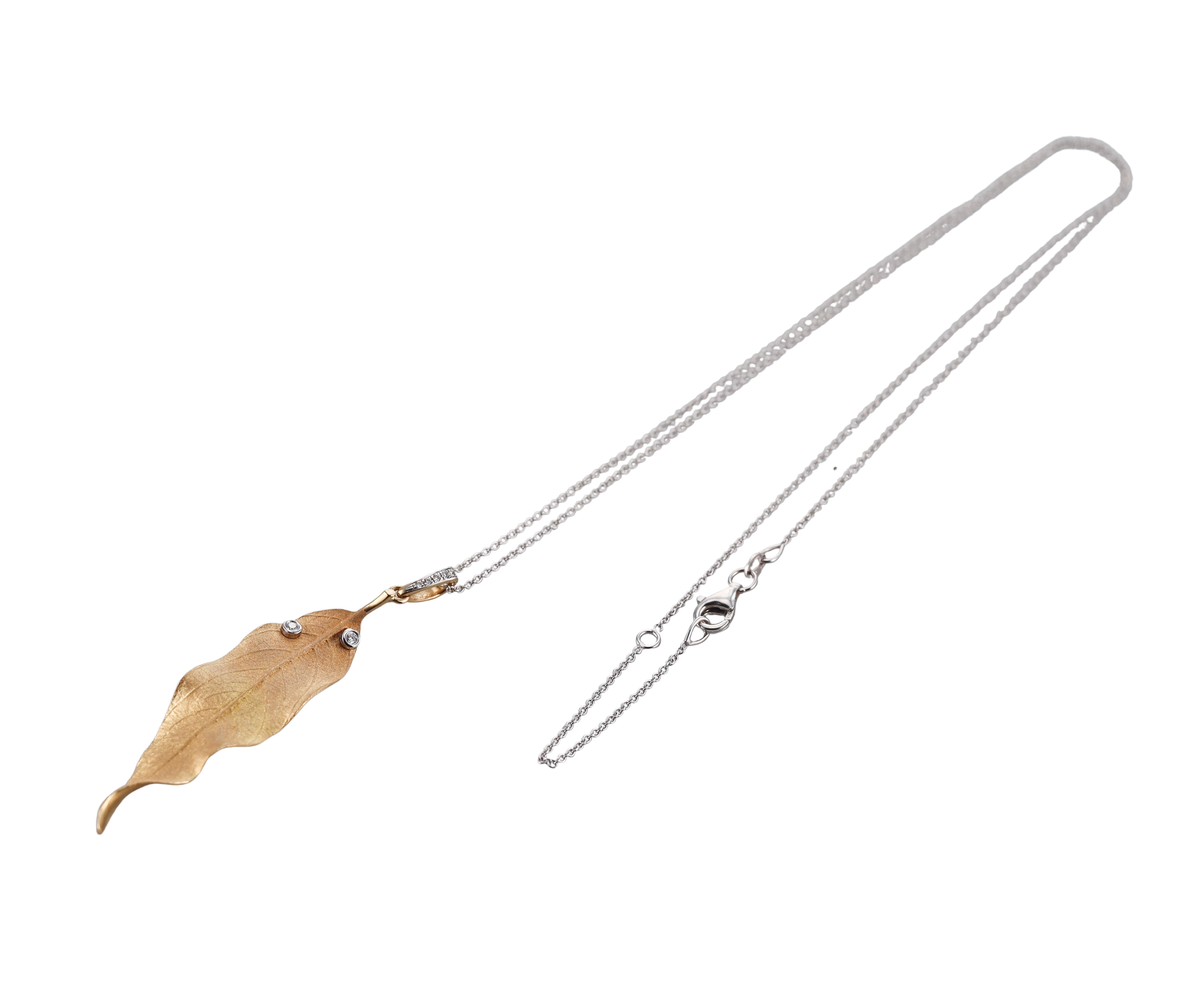 Simon G Fauea Leaves 18k Gold Diamond Pendant Necklace