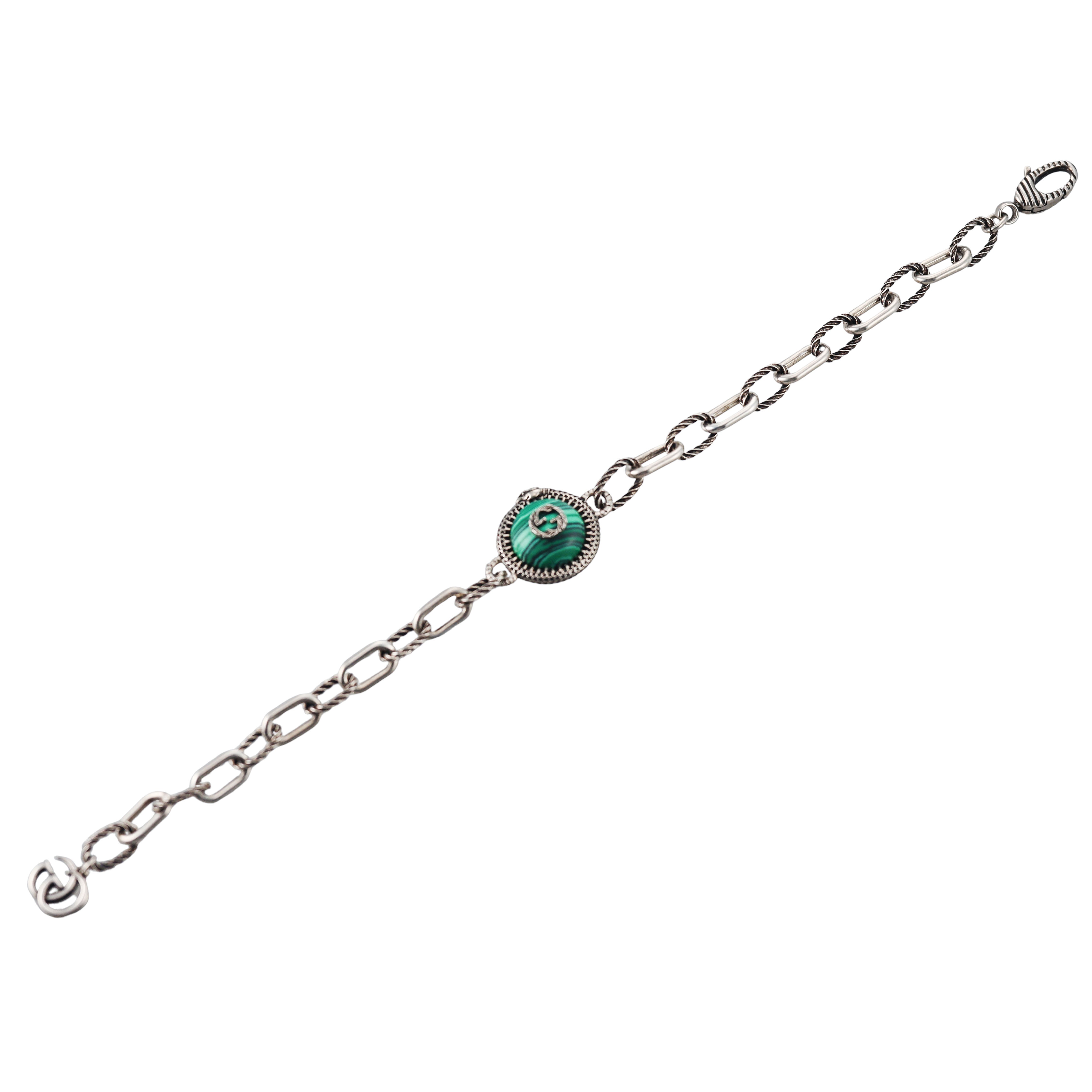 Gucci Sterling Silver Malachite Icon GG Snake Bracelet
