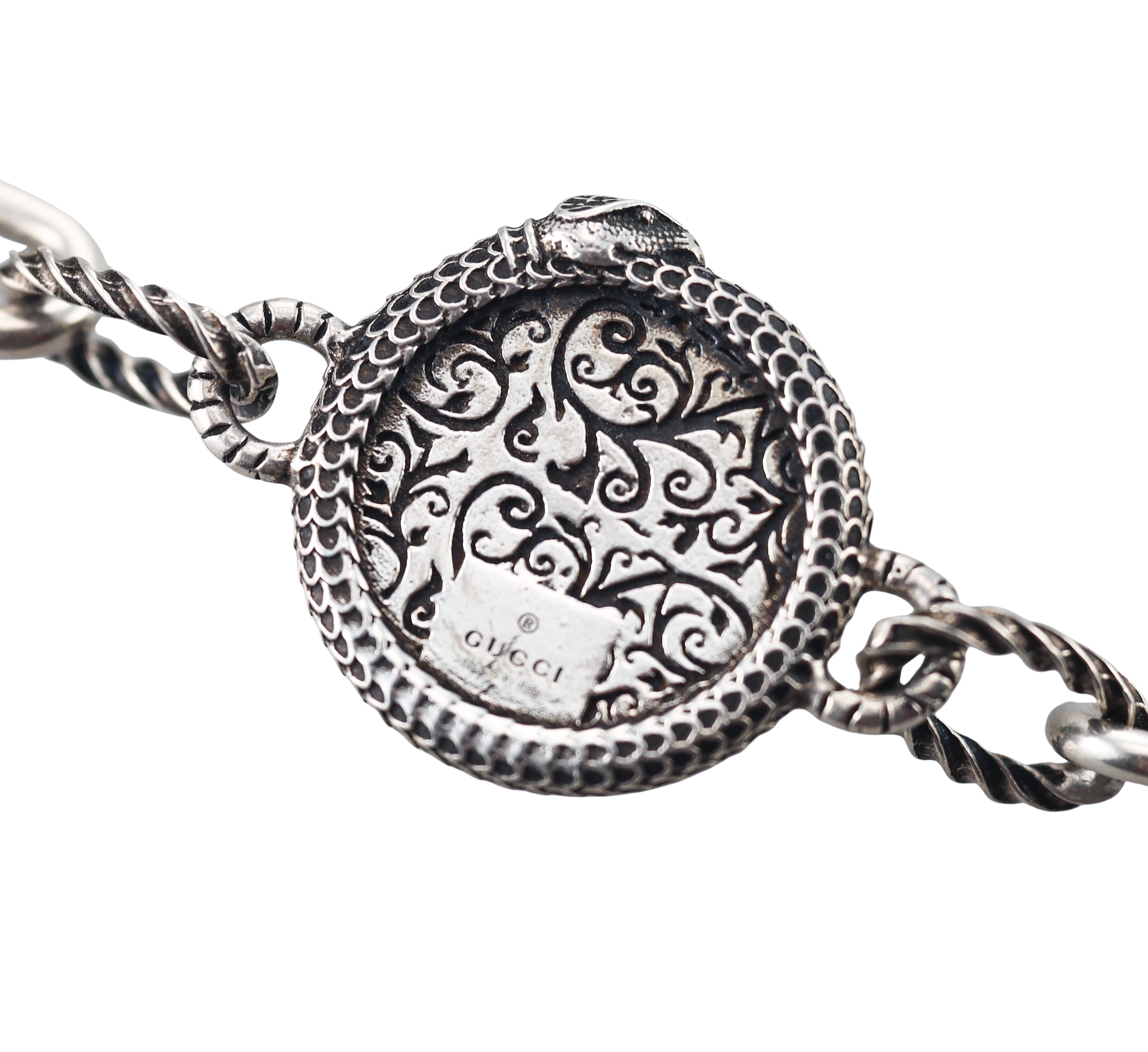 Gucci Sterling Silver Malachite Icon GG Snake Bracelet