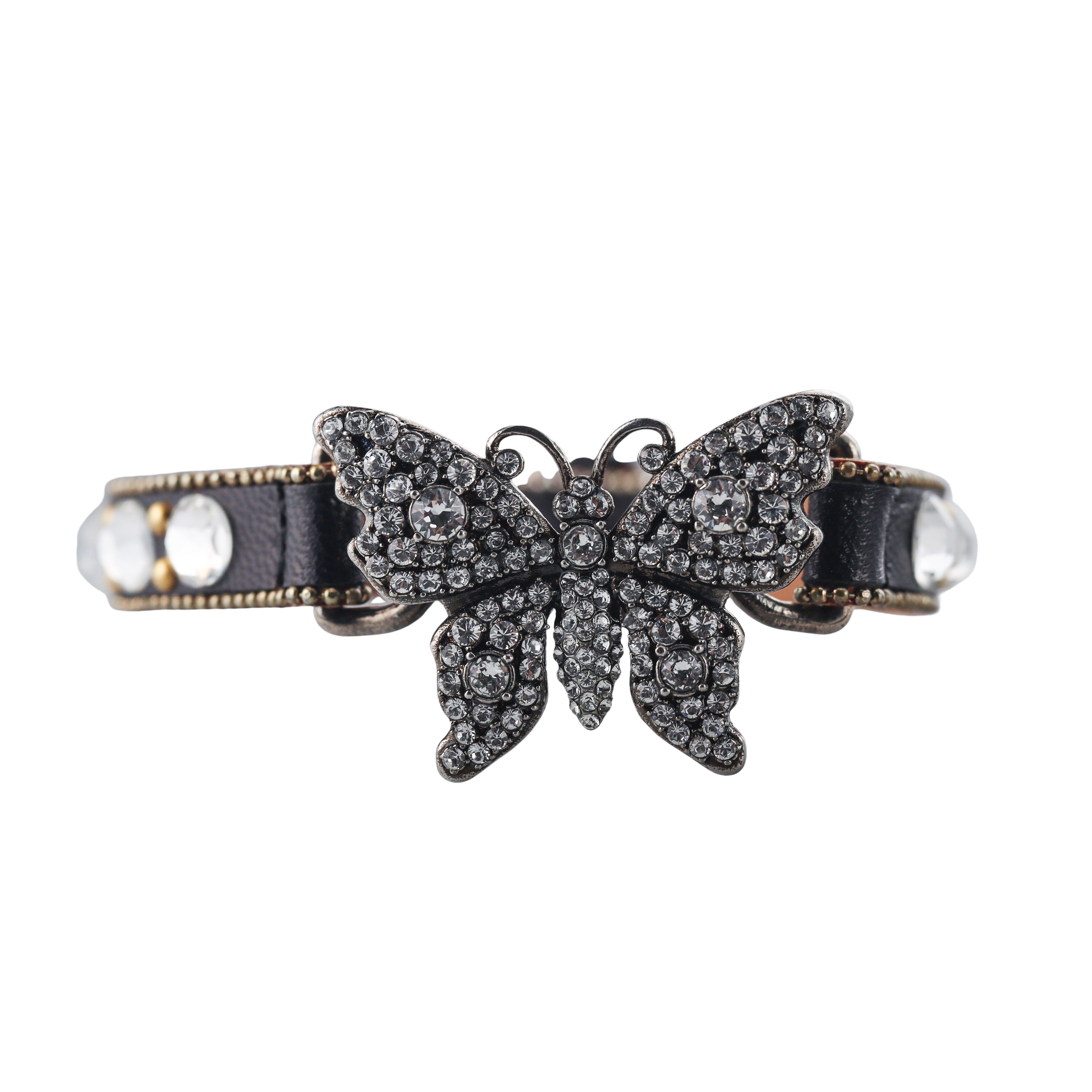 Gucci Crystal Butterfly Leather Bracelet