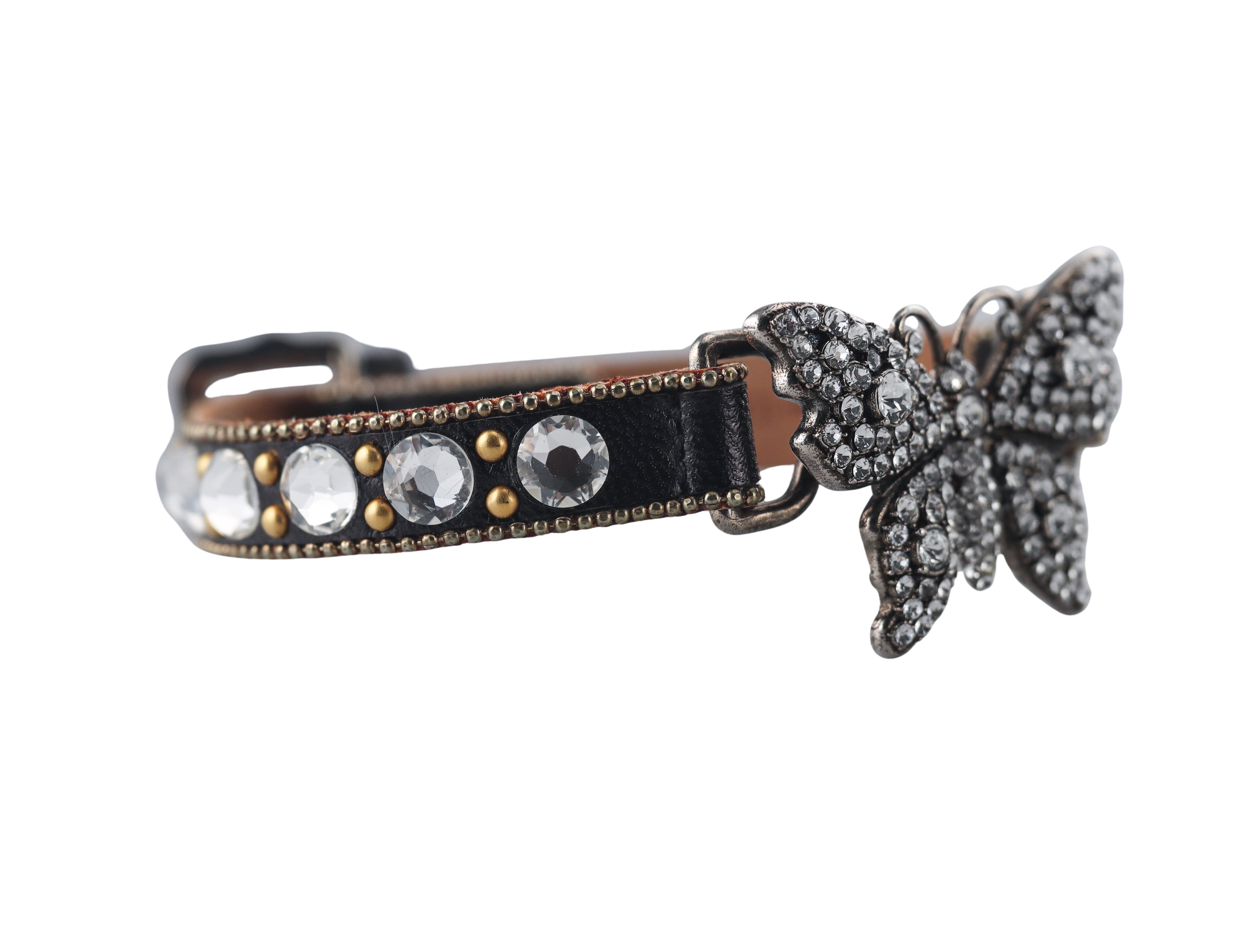 Gucci Crystal Butterfly Leather Bracelet
