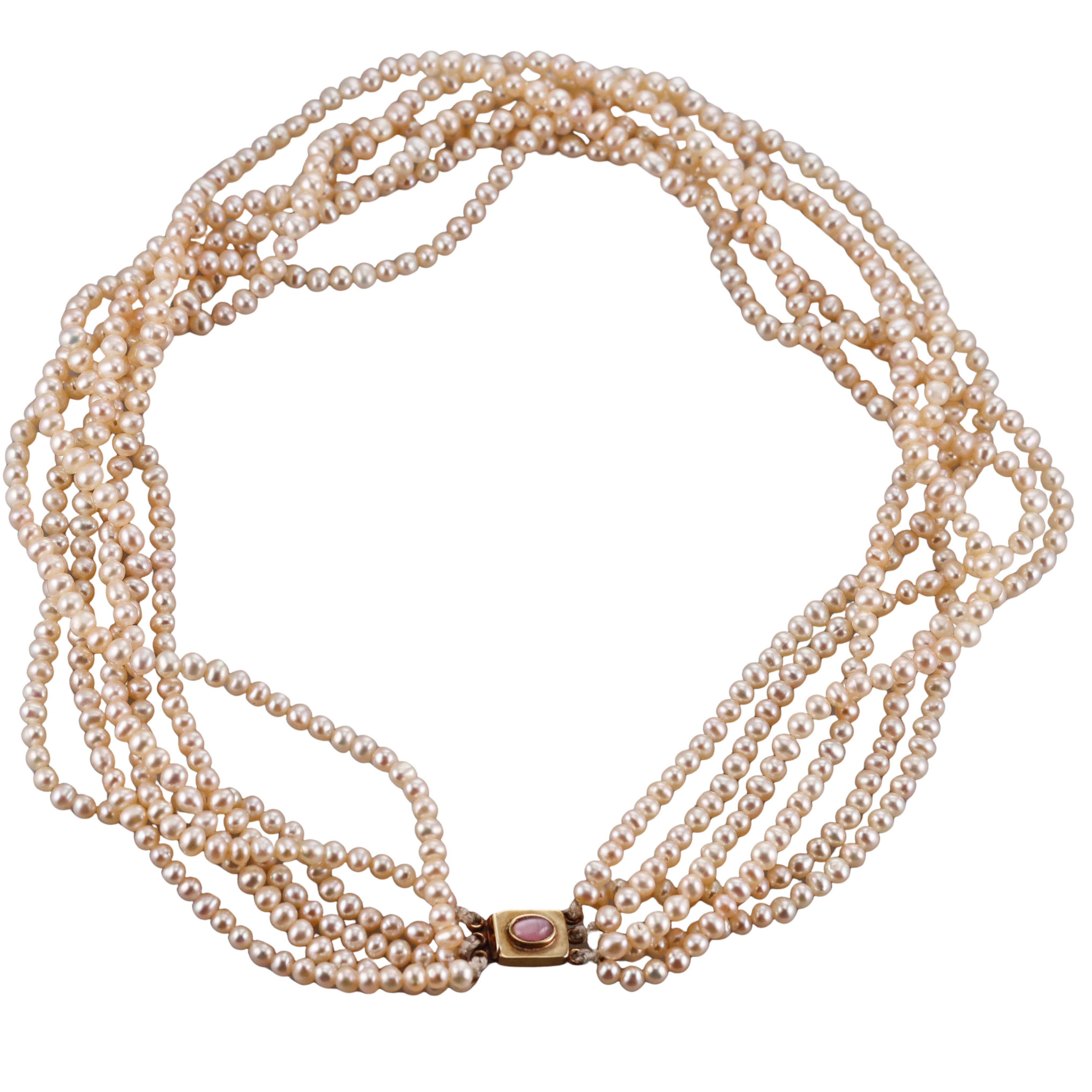 14k Gold Pearl Multiple Strand Necklace
