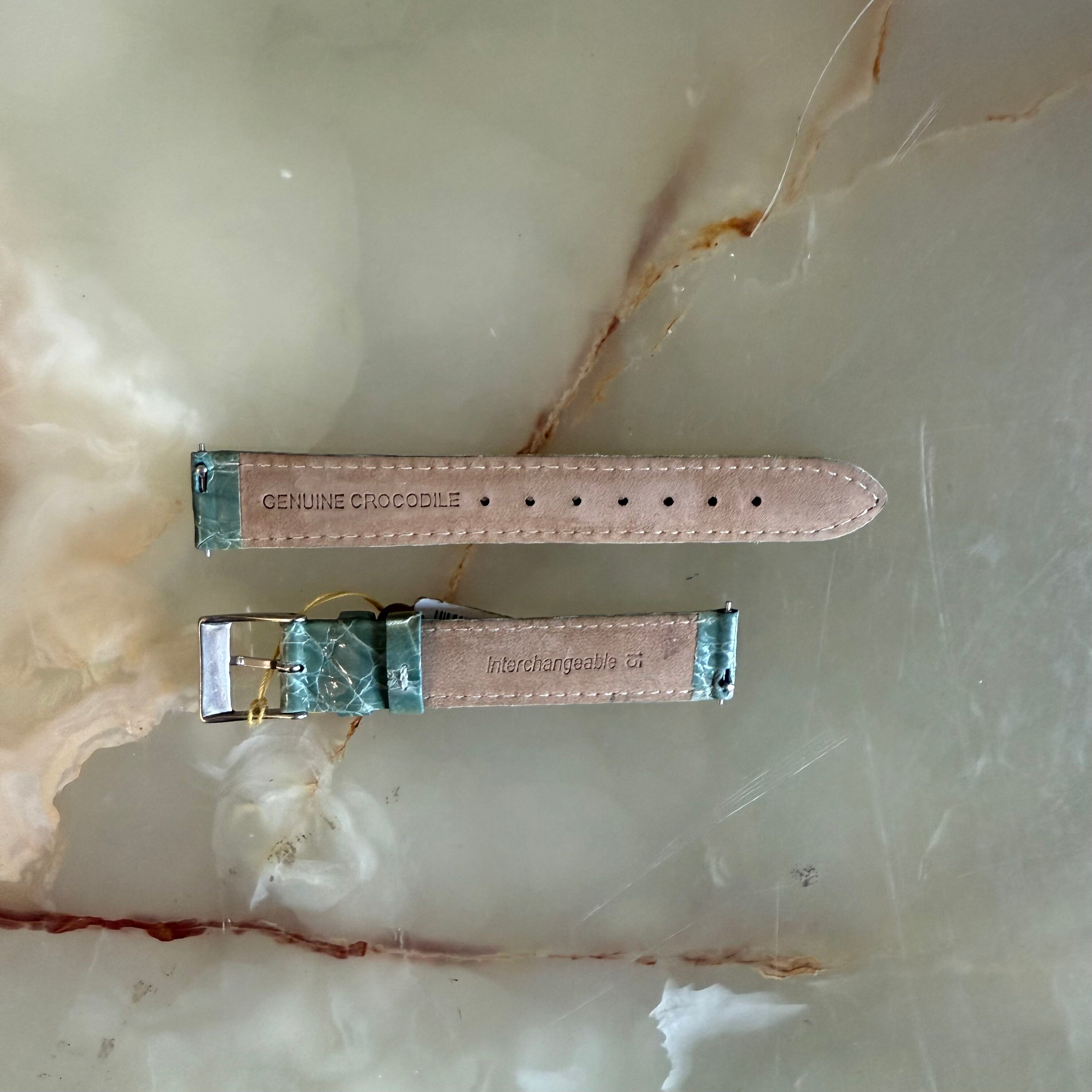 Genuine Crocodile Green Watch Strap Band 15mm Padded & Stitched w Buckle