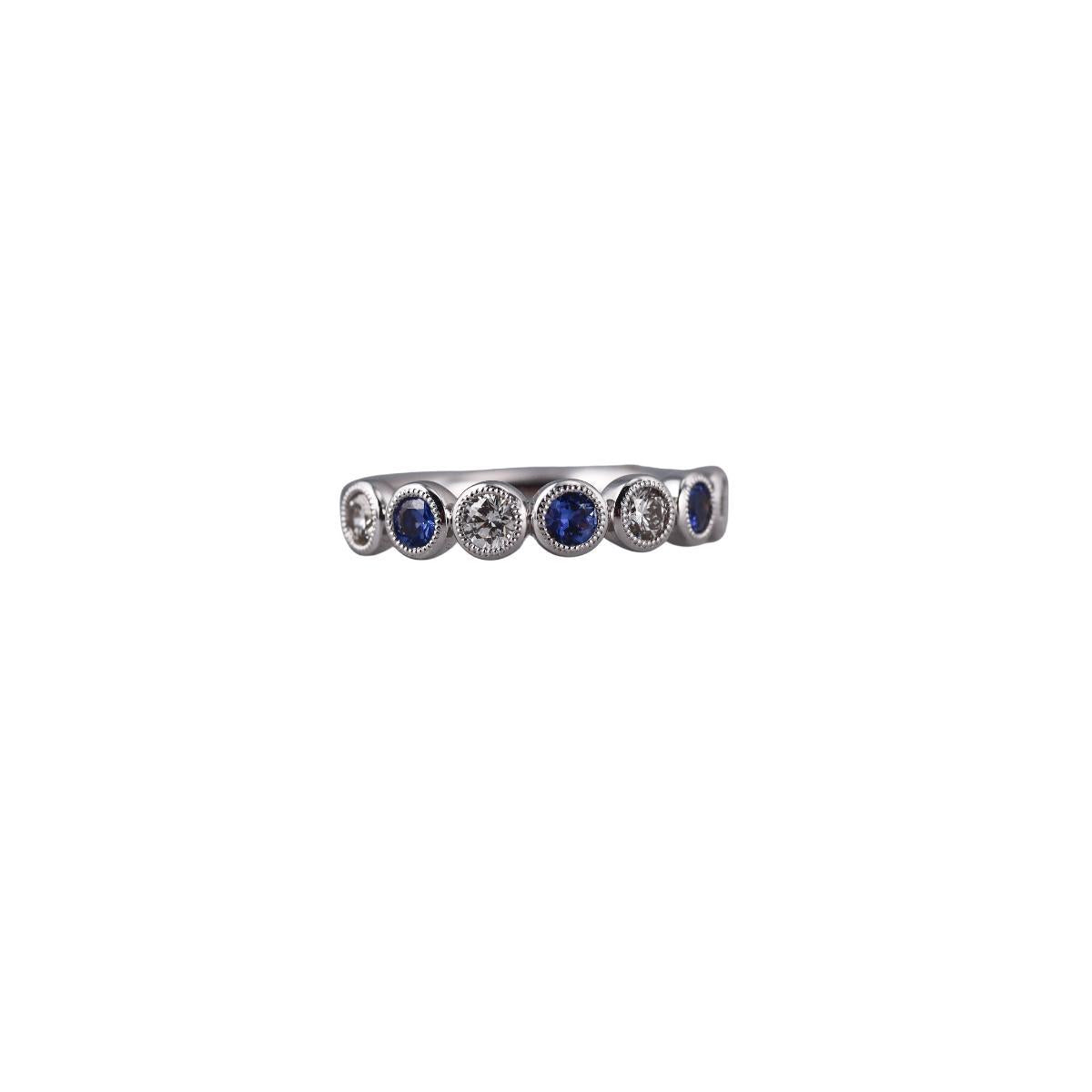 Memoire Toujours 18k Gold Diamond Sapphire Half Band Ring