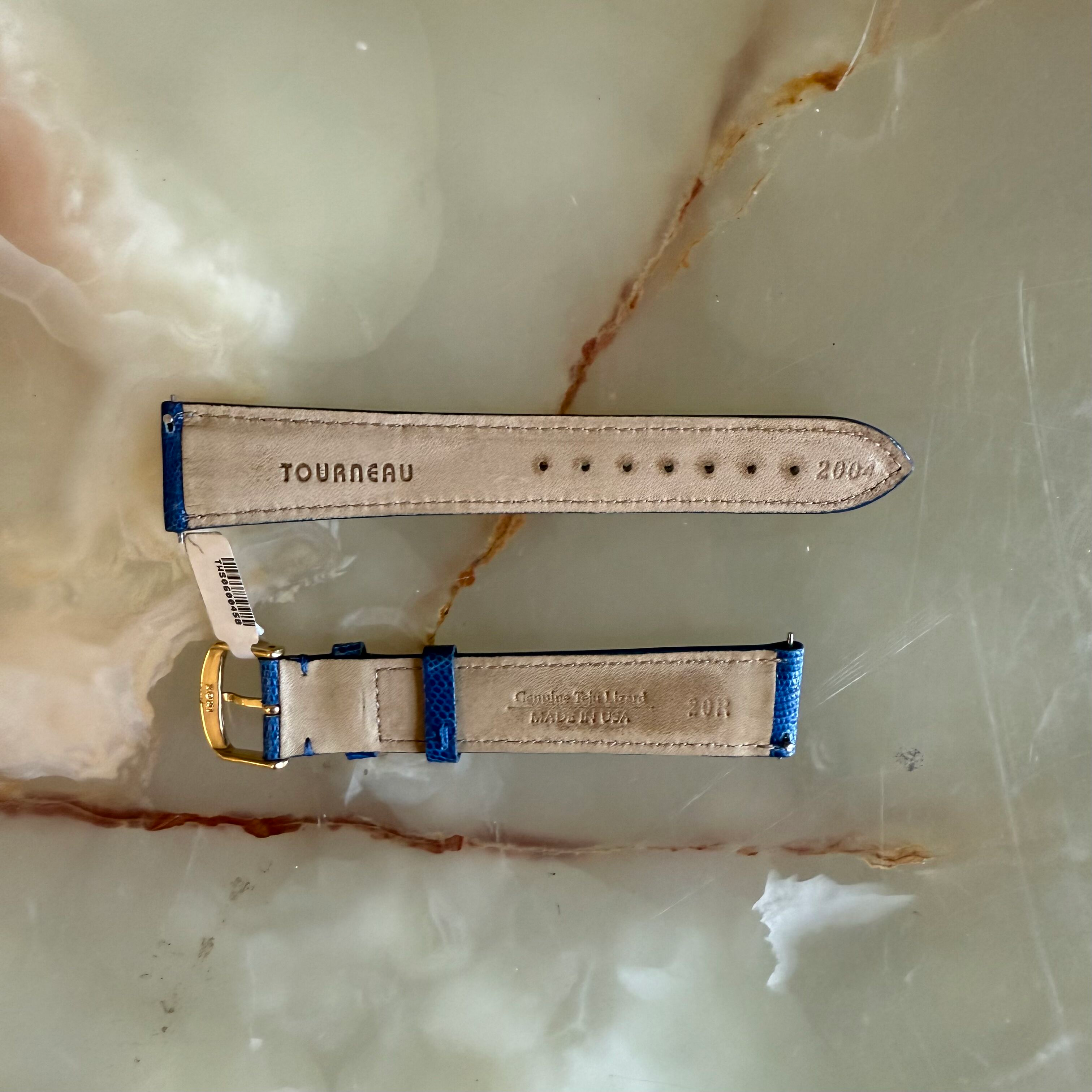 Genuine Lizard Blue Watch Strap Band 20mm Padded & Stitched w Buckle
