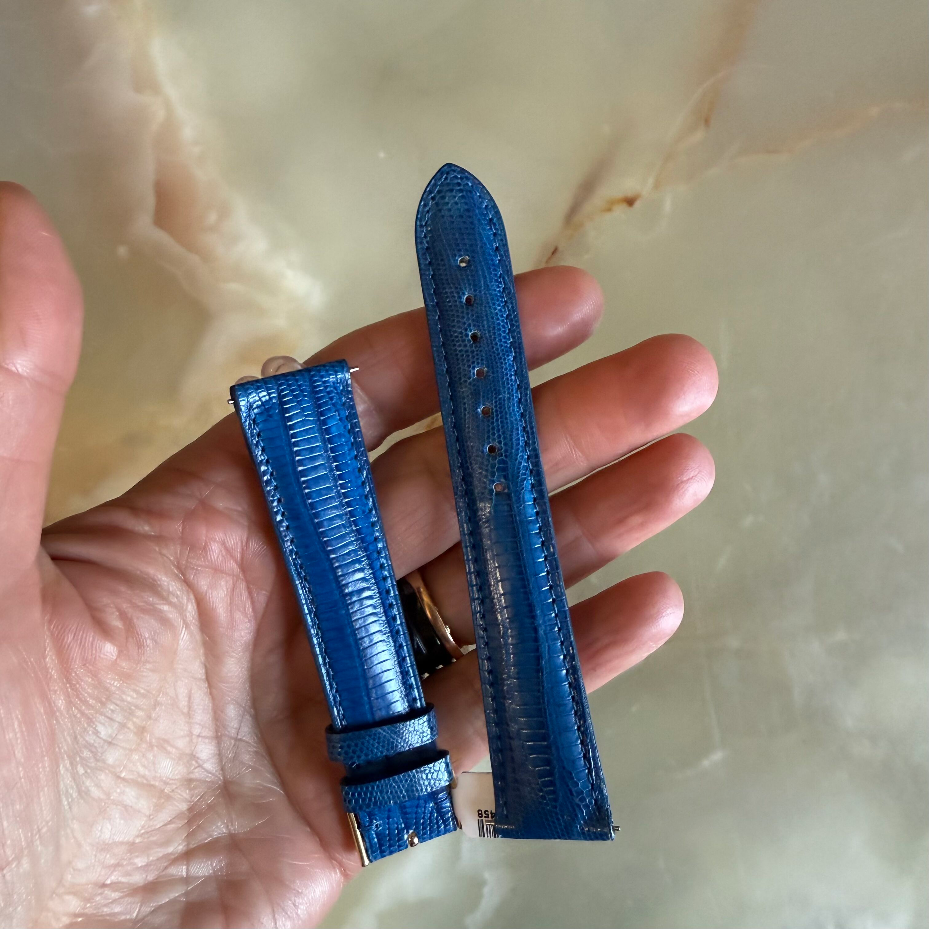Genuine Lizard Blue Watch Strap Band 20mm Padded & Stitched w Buckle