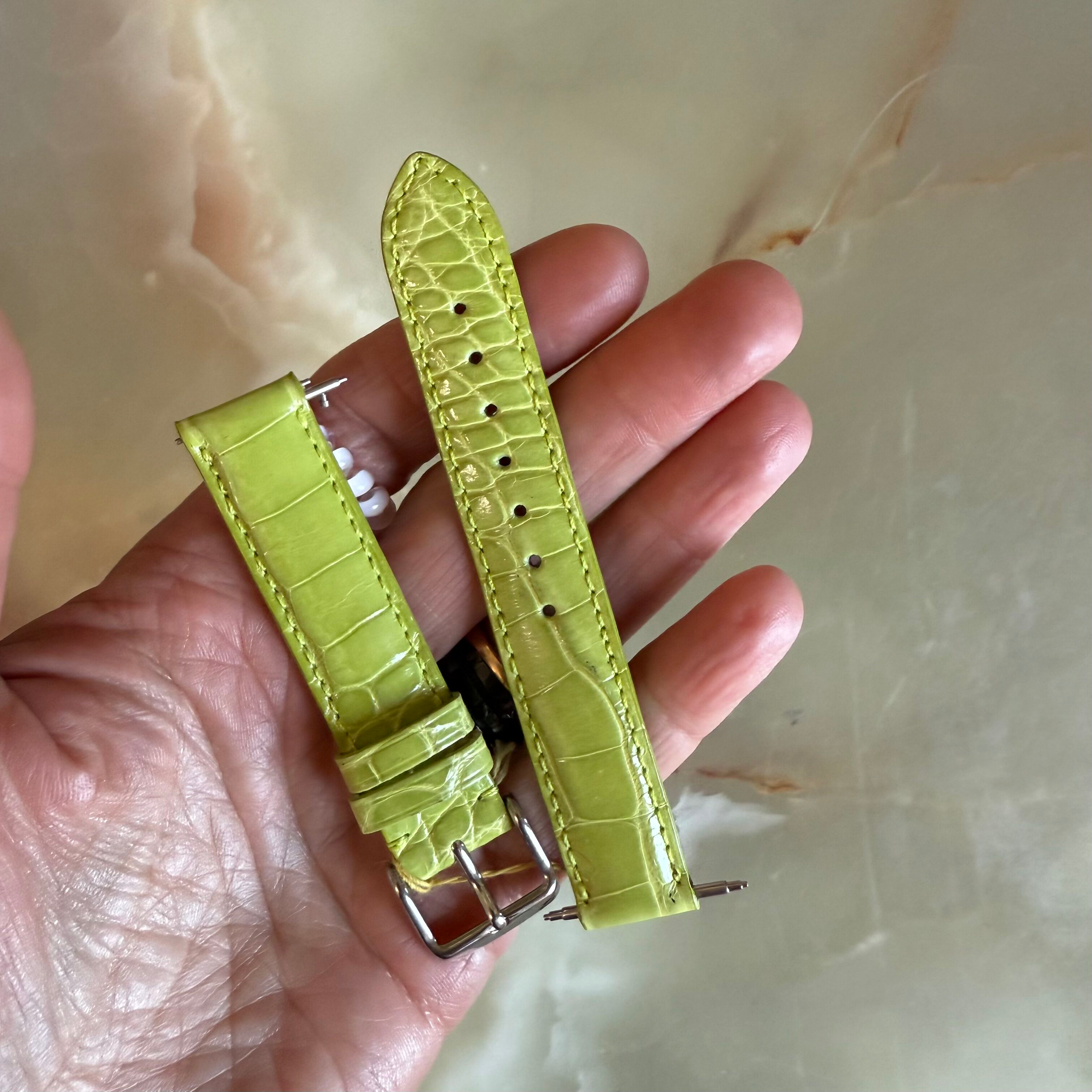 Genuine Alligator Green Watch Strap Band 16mm Padded & Stitched w Buckle
