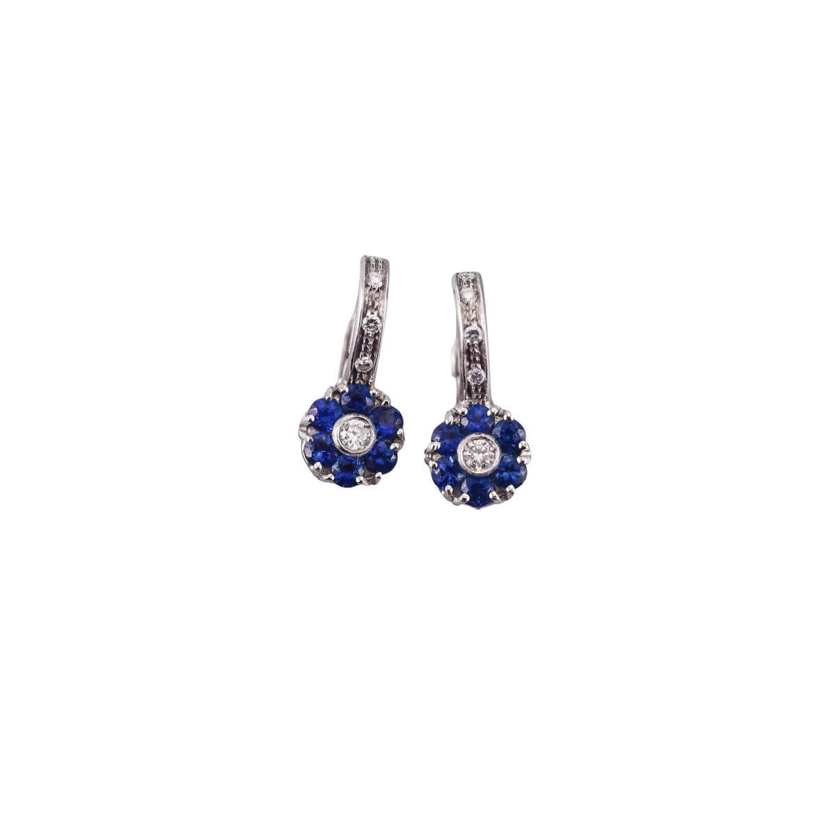 18k Gold Diamond Sapphire Earrings