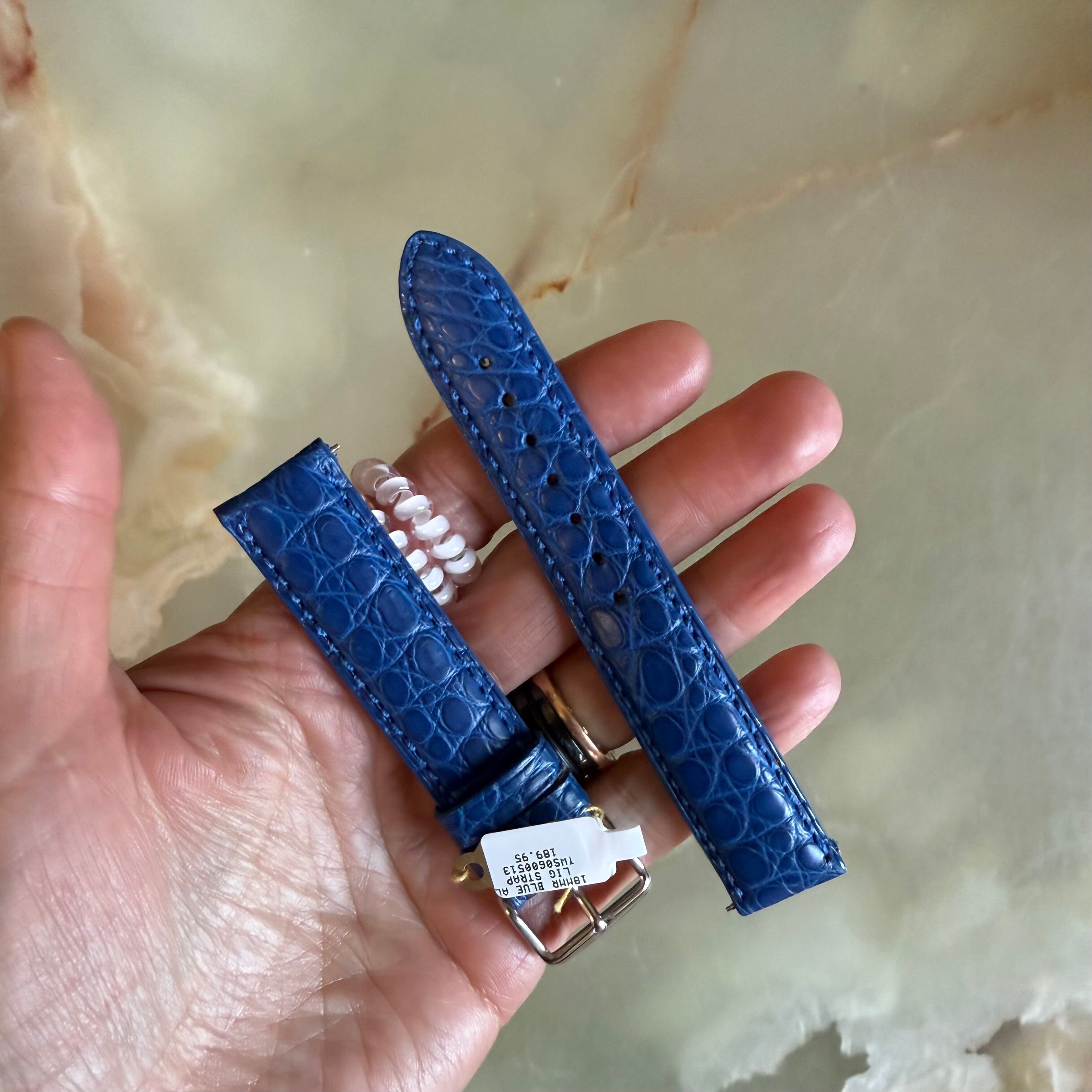 Genuine Alligator Blue Watch Strap Band 18mm Padded & Stitched w Buckle