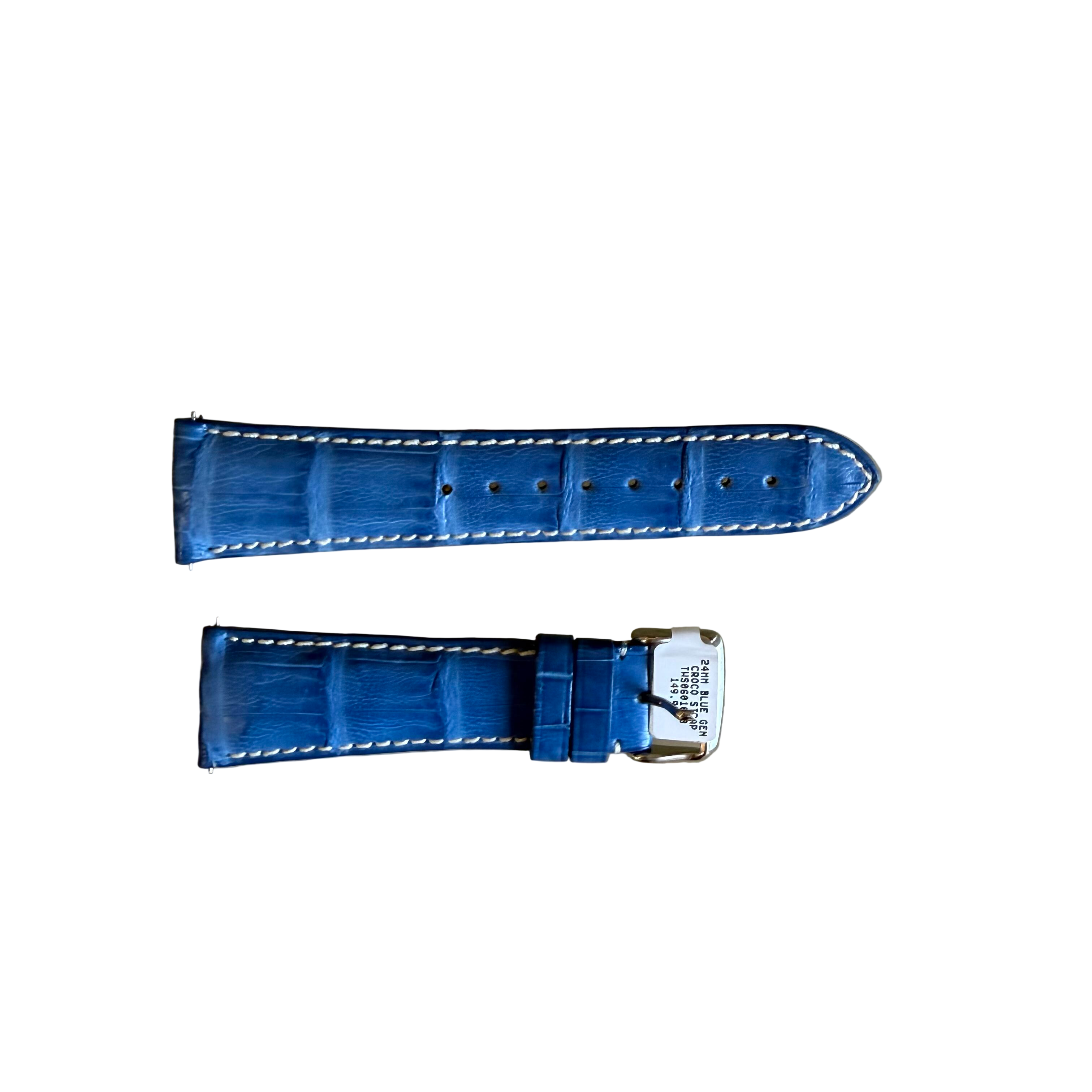 Genuine Crocodile Blue Watch Strap Band 24mm Padded & Stitched w Buckle