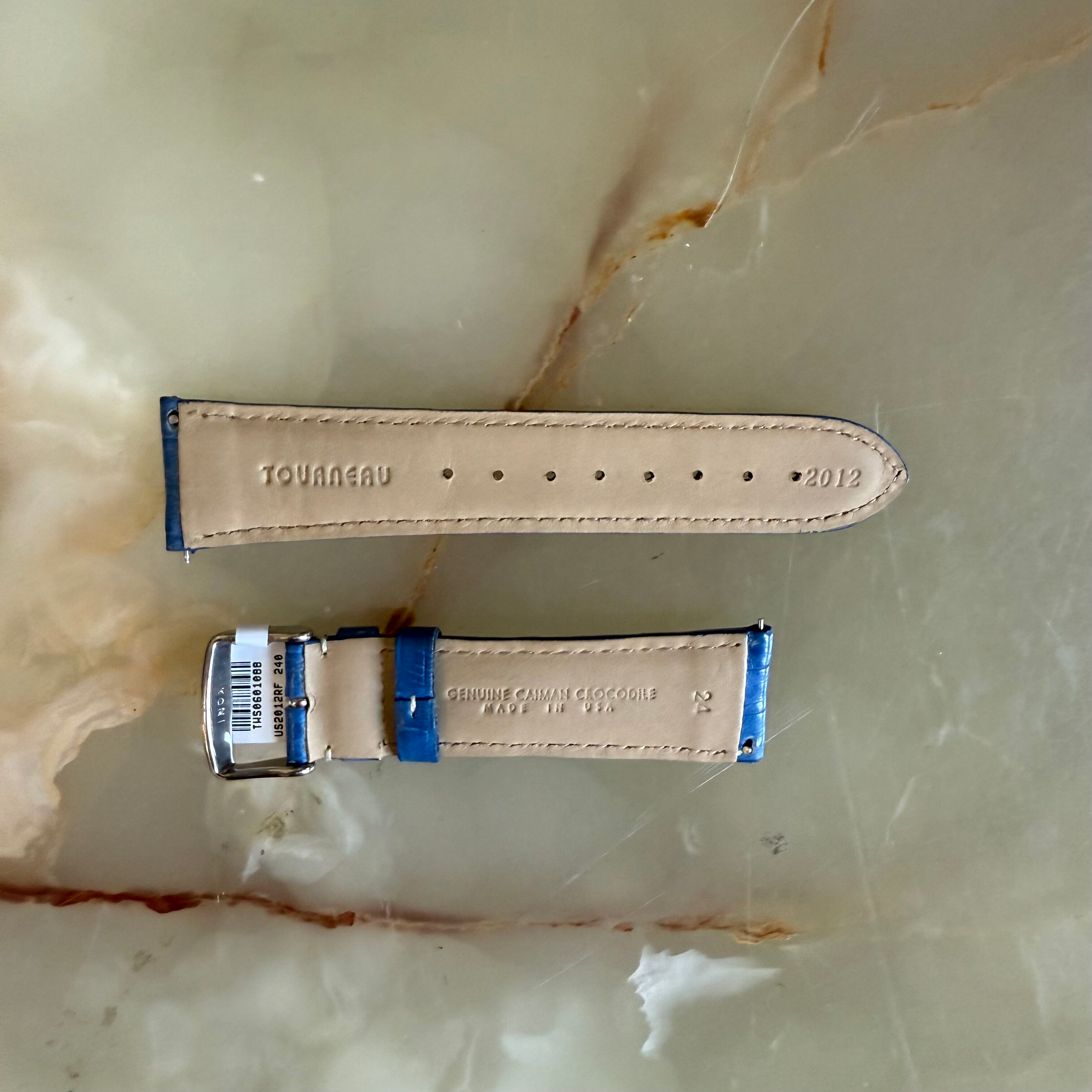 Genuine Crocodile Blue Watch Strap Band 24mm Padded & Stitched w Buckle