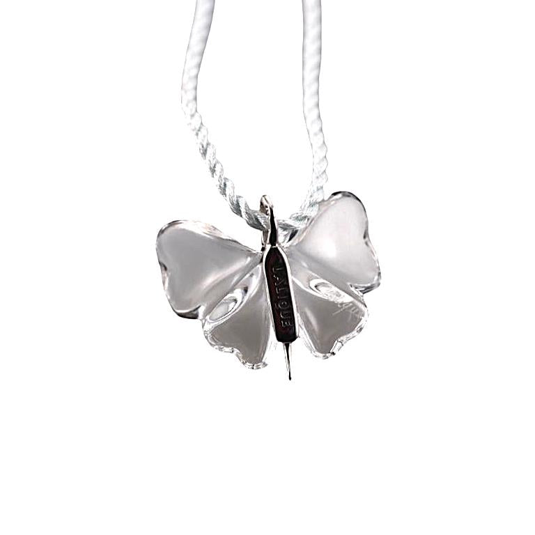 Lalique Papillon Mauve Crystal Silver Butterfly Pendant Cord Necklace 7680600