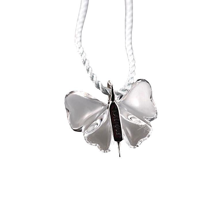 Lalique Papillon Clear Crystal Silver Butterfly Pendant Cord Necklace 7680000