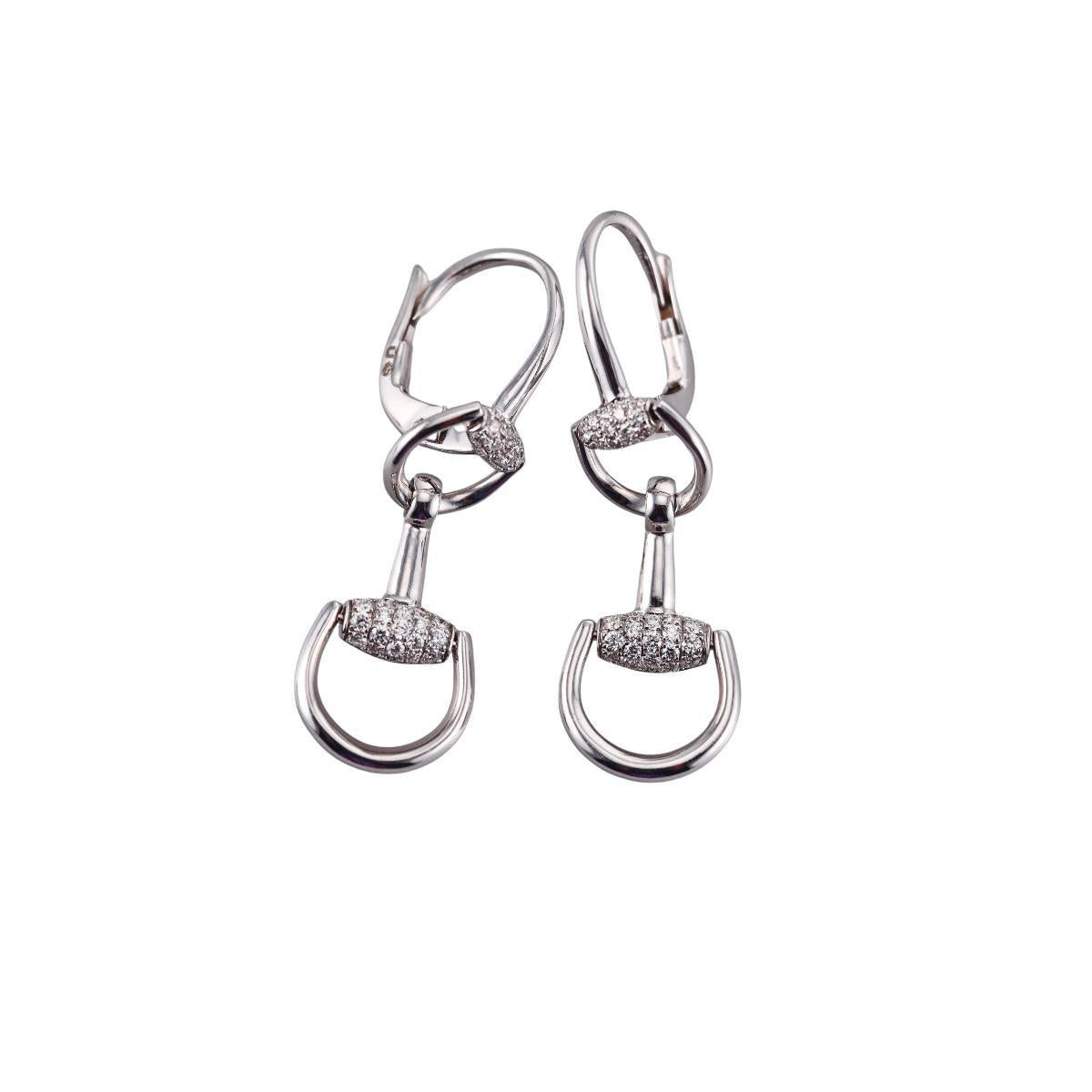 Gucci Horsebit 18K Gold Diamond Drop Earrings