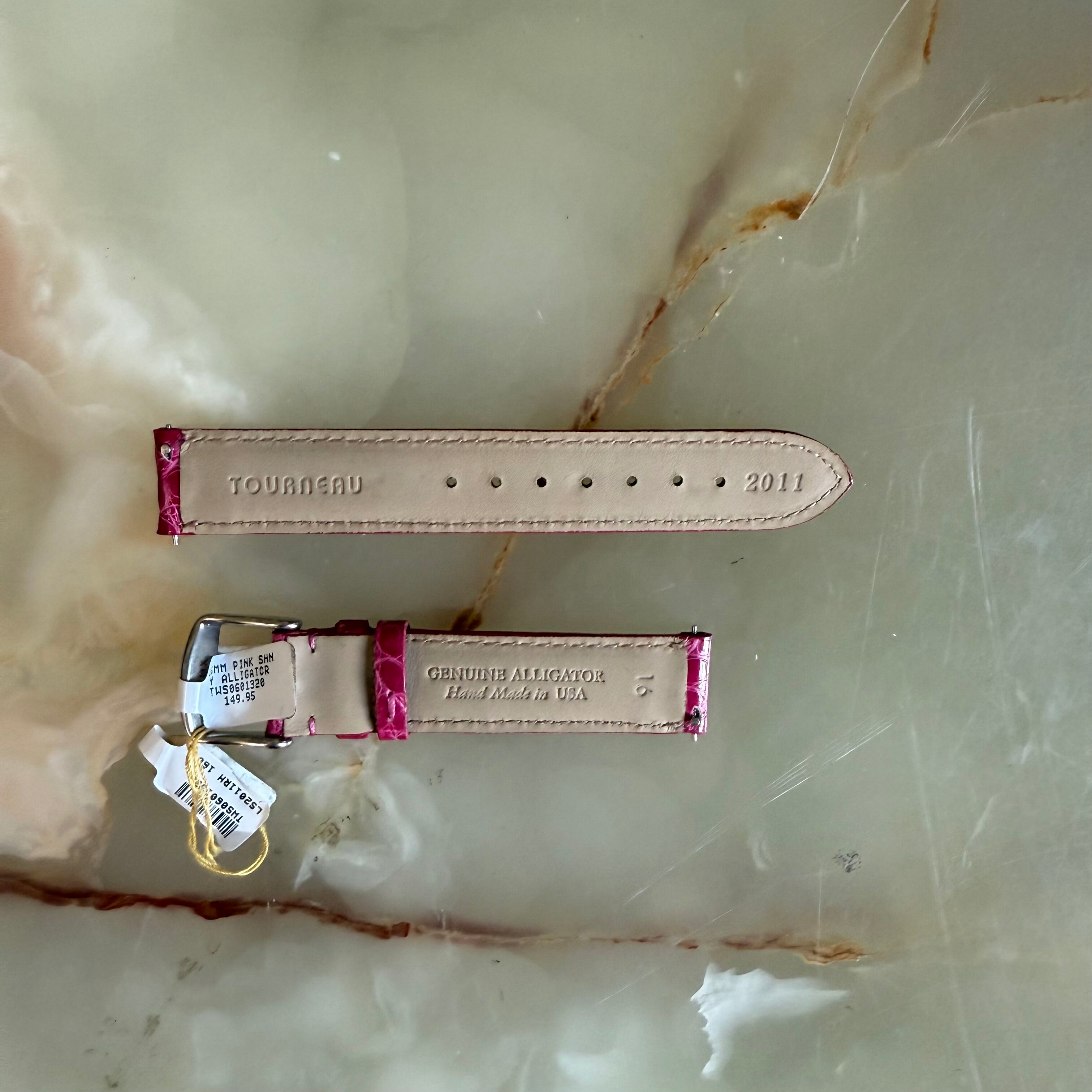 Genuine Alligator Pink Watch Strap Band 16mm Padded & Stitched w Buckle