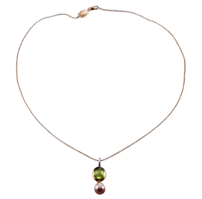 Mimi Milano Leela Peridot Diamond Pearl Gold Pendant Necklace
