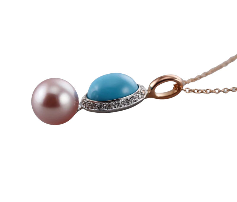 Mimi Milano Leela London Blue Topaz Diamond Pearl Gold Pendant Necklace