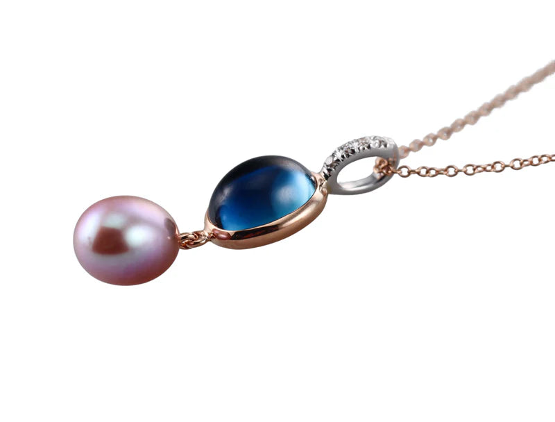 Mimi Milano Leela London Blue Topaz Diamond Pearl Gold Pendant Necklace