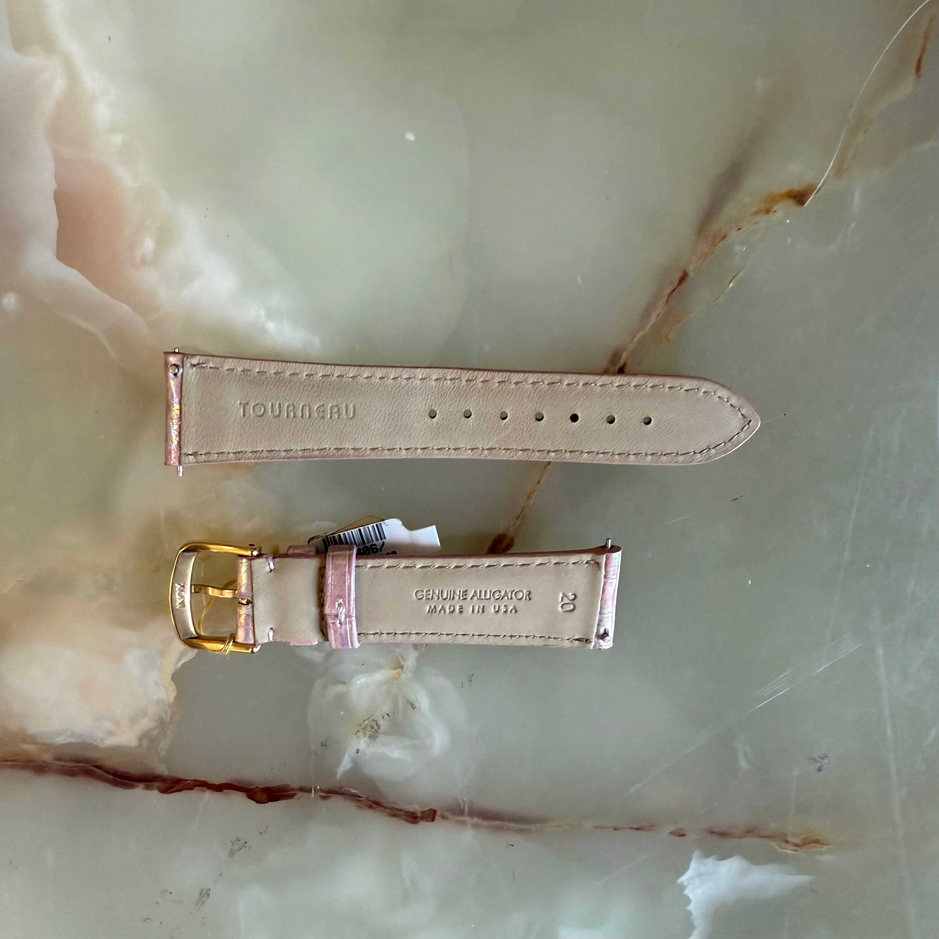 Genuine Alligator Pearly Pink Watch Strap Band 20mm Padded & Stitched w Buckle