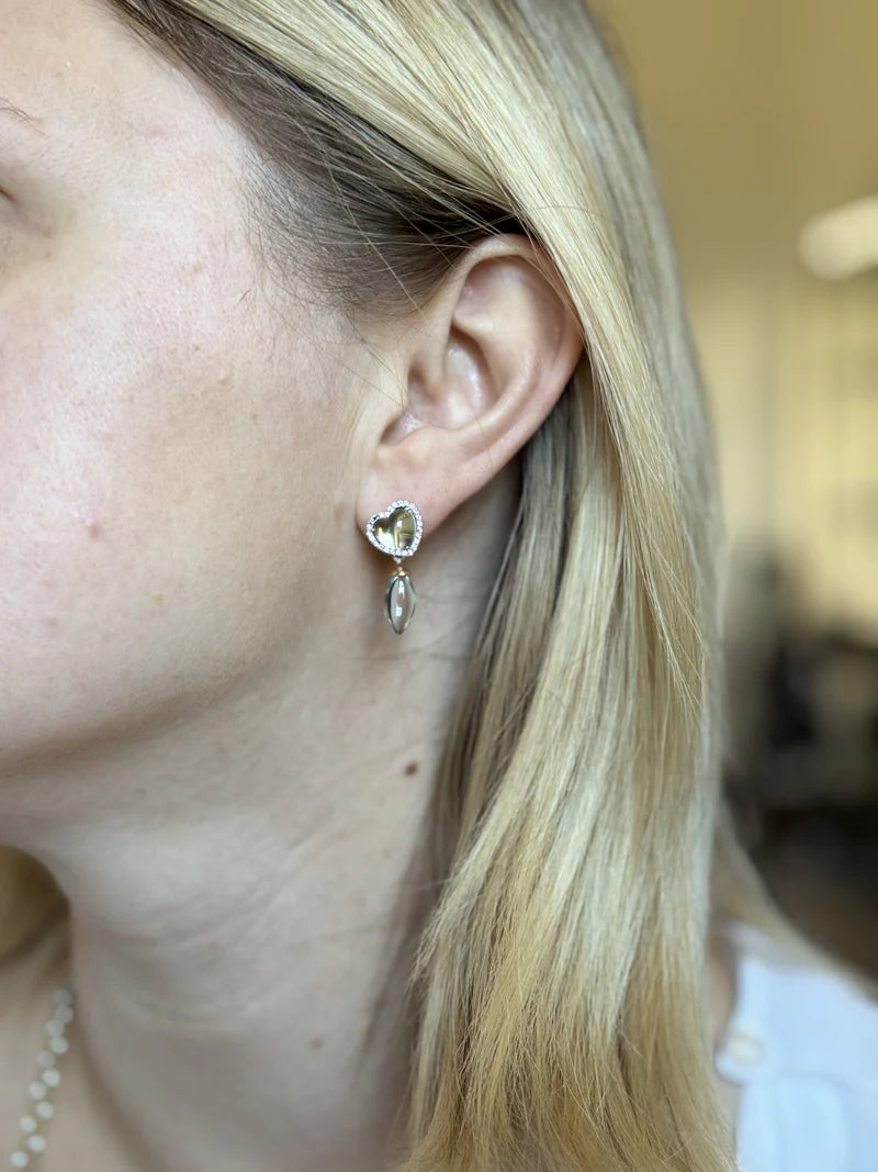 Mimi Milano Juliet Heart Topaz Diamond Gold Drop Earrings