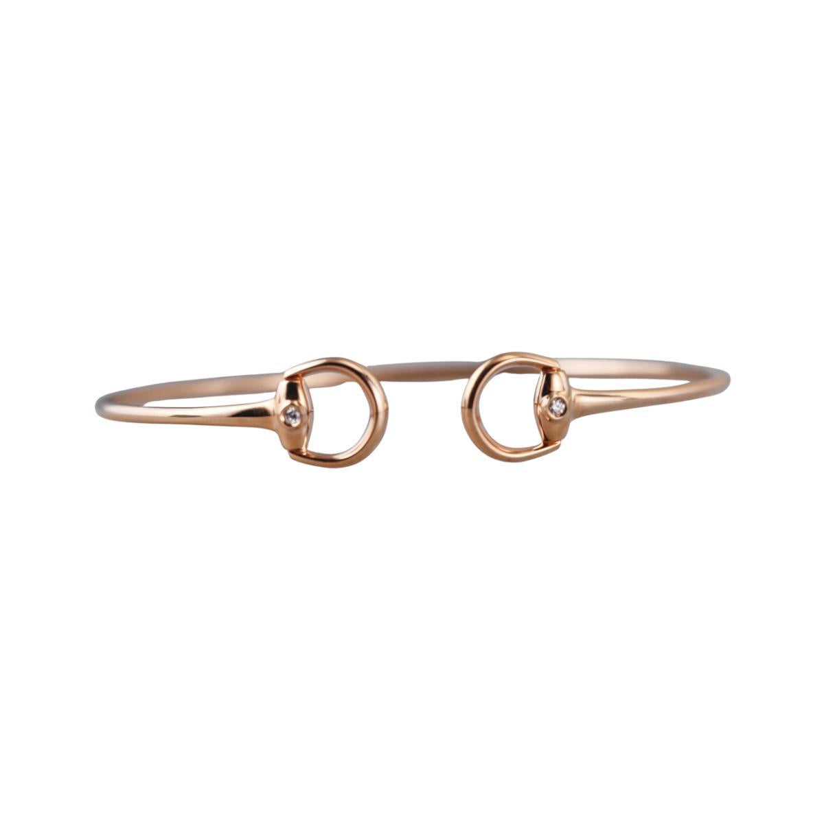 Gucci Horsebit Mini 18K Gold Diamond Bangle Bracelet Size 16