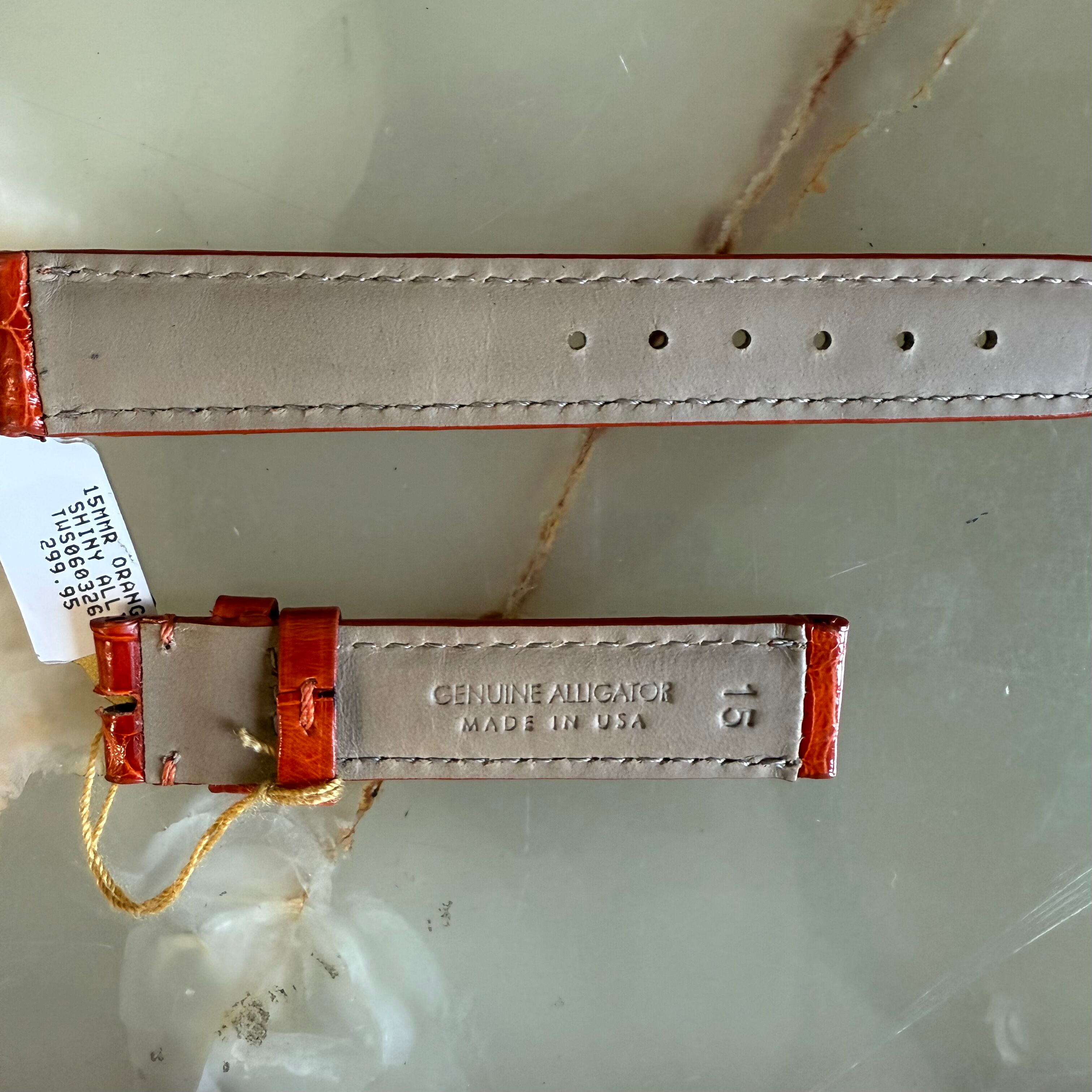 Genuine Alligator Orange Watch Strap Band 15mm Padded & Stitched