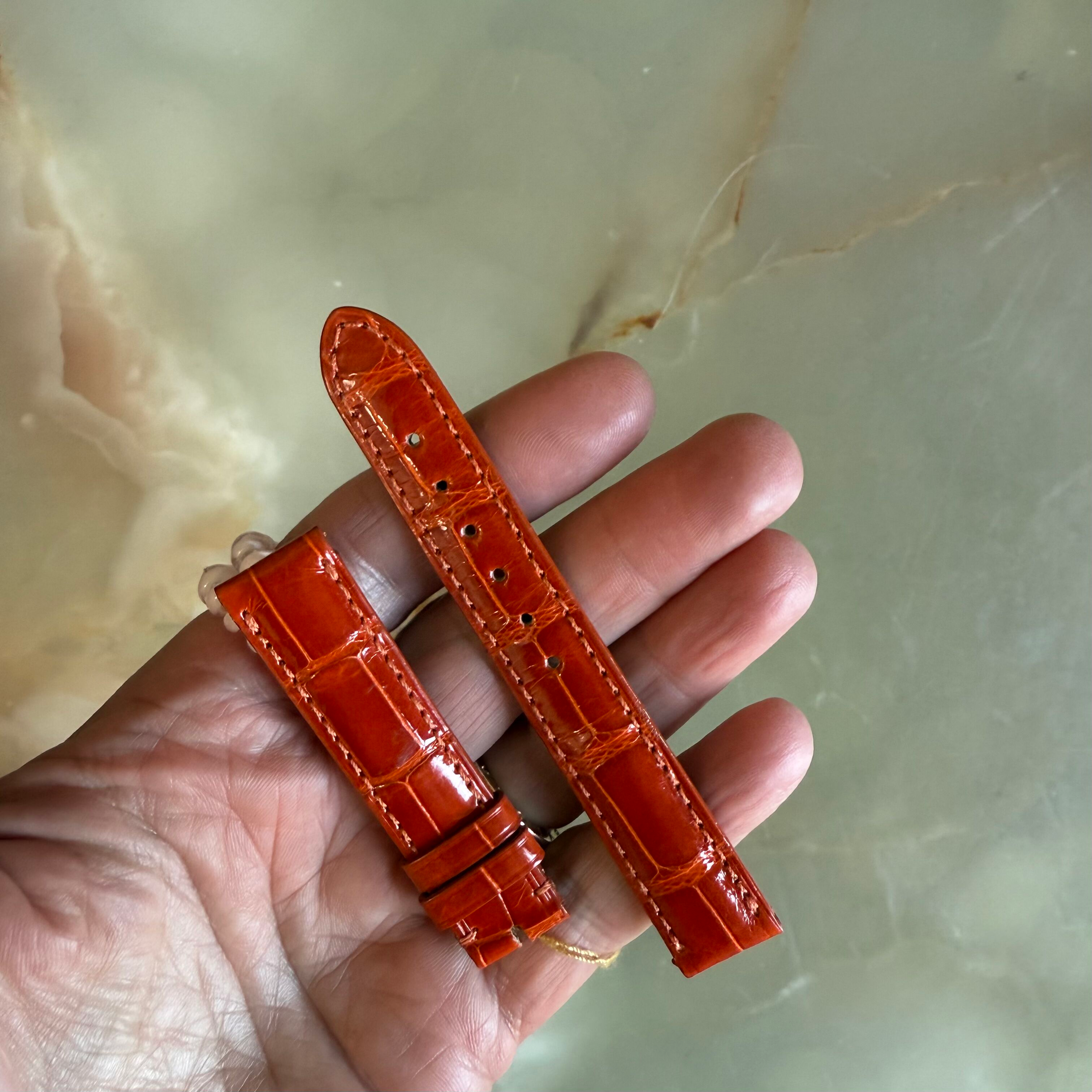 Genuine Alligator Orange Watch Strap Band 15mm Padded & Stitched