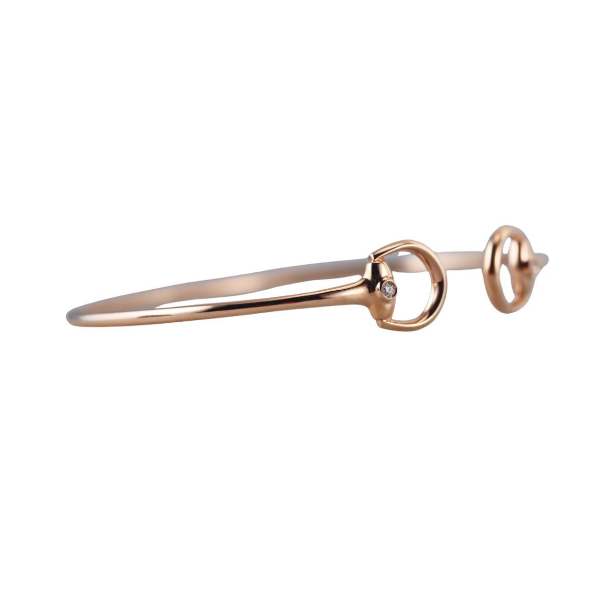Gucci Horsebit Mini 18K Gold Diamond Bangle Bracelet Size 16