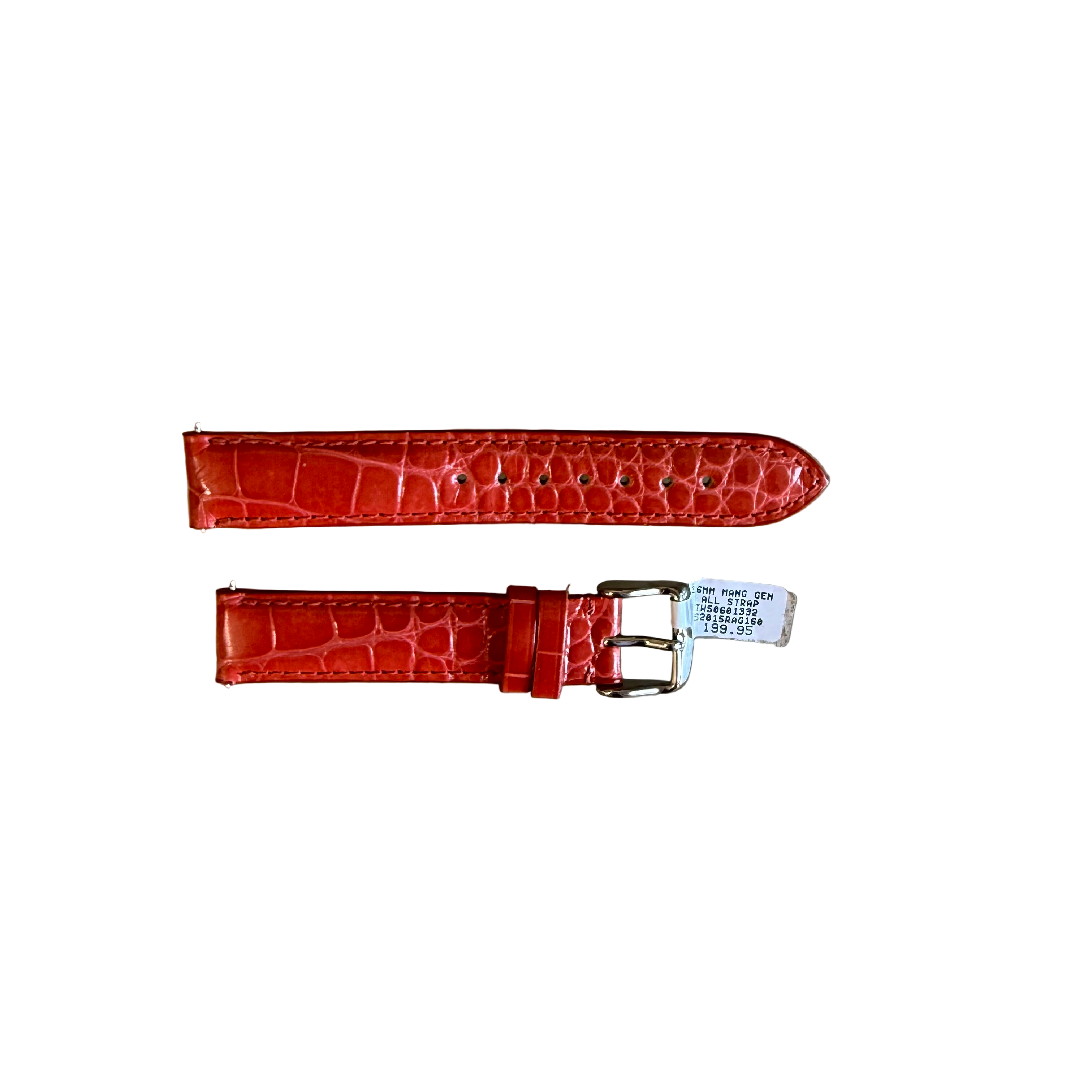 Genuine Alligator Orange Watch Strap Band 16mm Padded & Stitched w Buckle