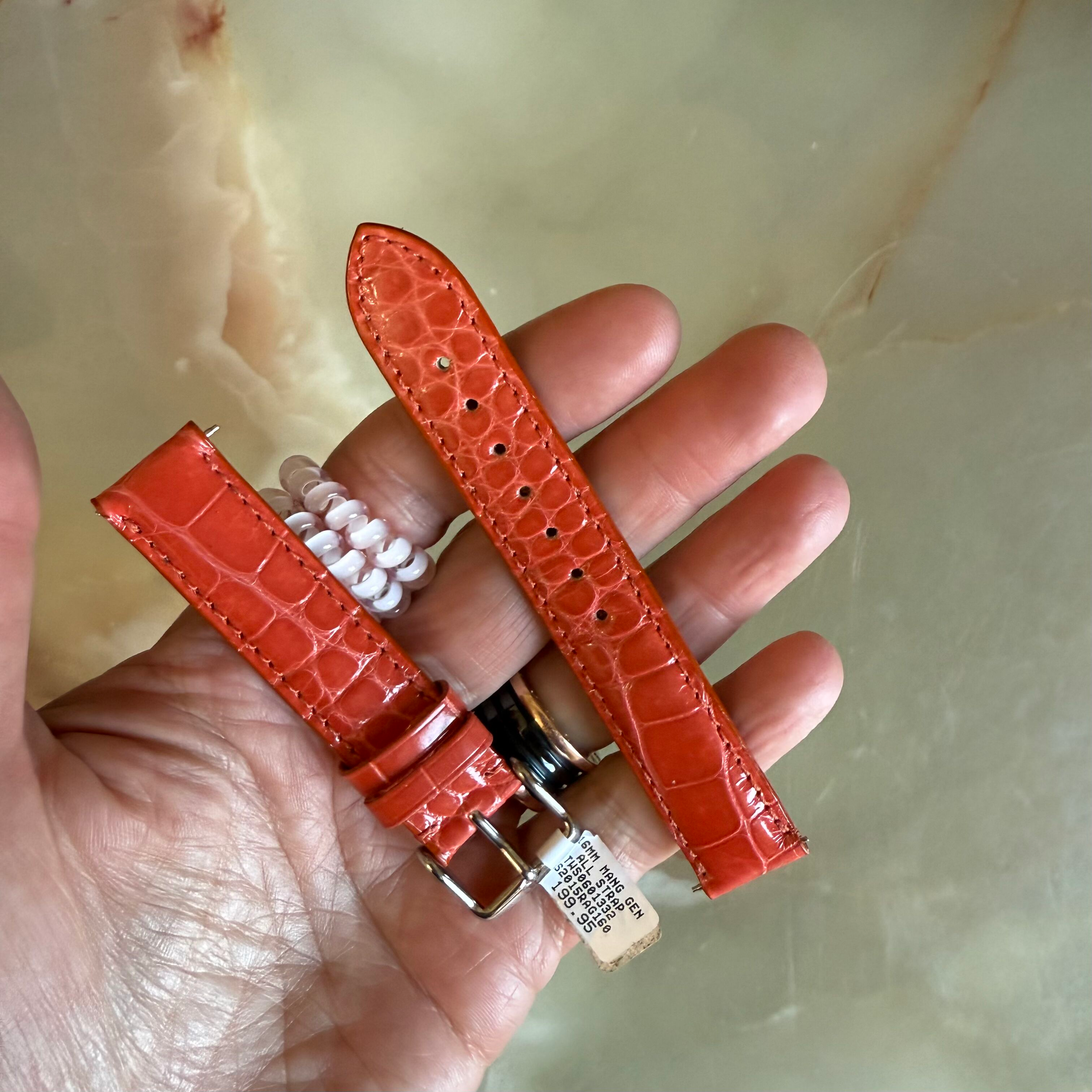 Genuine Alligator Orange Watch Strap Band 16mm Padded & Stitched w Buckle