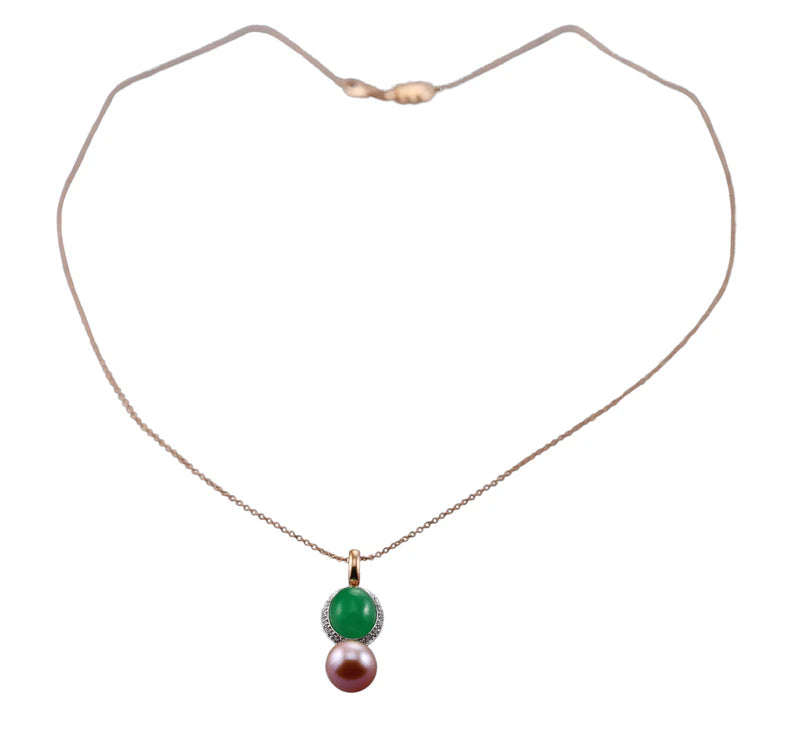 Mimi Milano  Leela Jade Pearl Diamond Gold Pendant Necklace