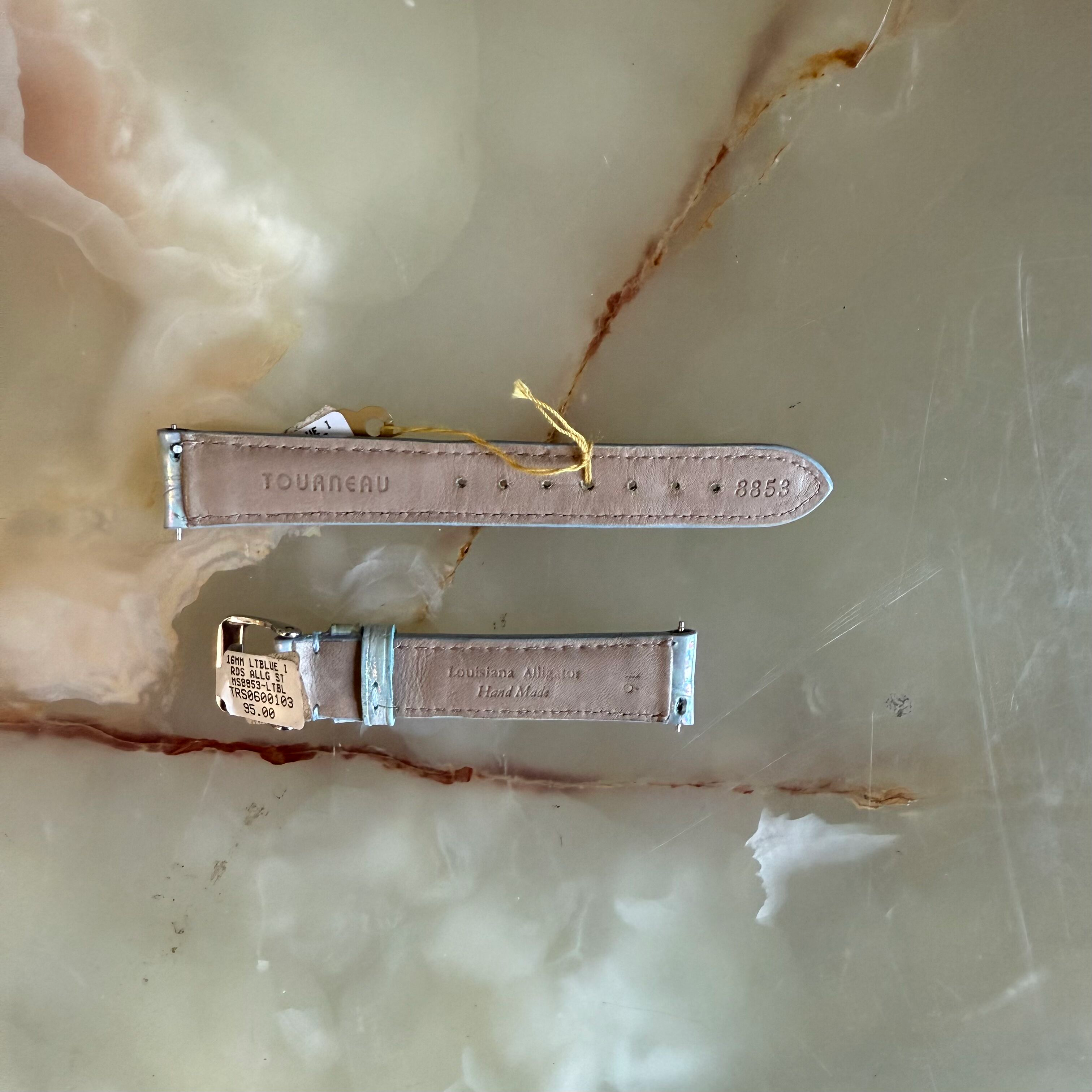 Genuine Alligator Pearly Blue Watch Strap Band 16mm Padded & Stitched w Buckle