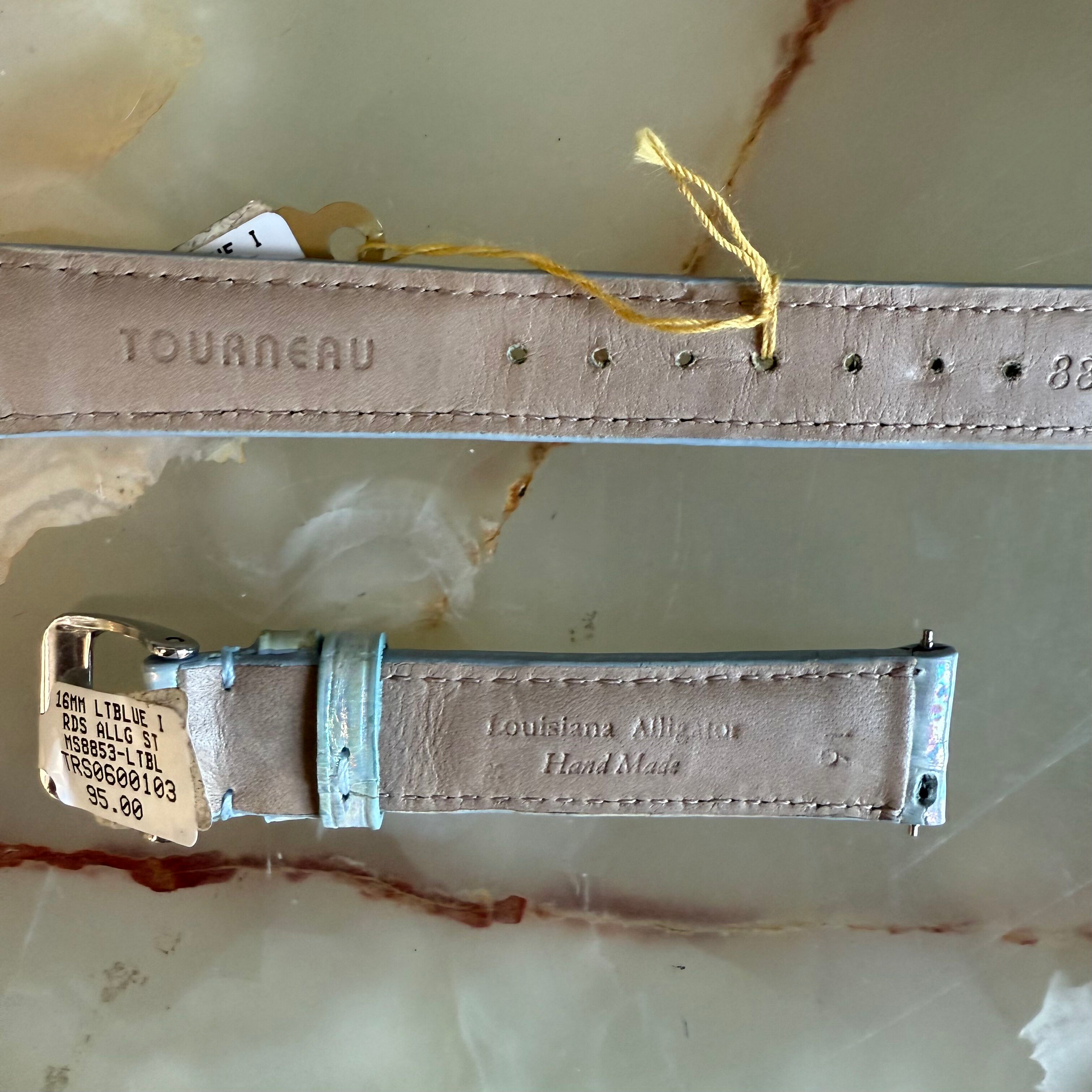 Genuine Alligator Pearly Blue Watch Strap Band 16mm Padded & Stitched w Buckle