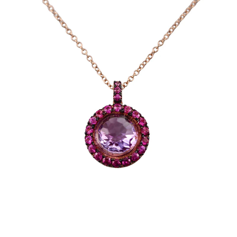 Mimi Milano  Happy Pink Sapphire Amethyst Gold Pendant Necklace