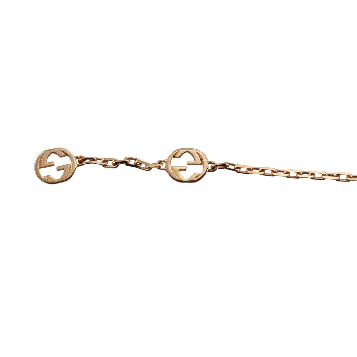 Gucci Interlocking G 18K Gold Diamond Black Onyx Bracelet Size 17