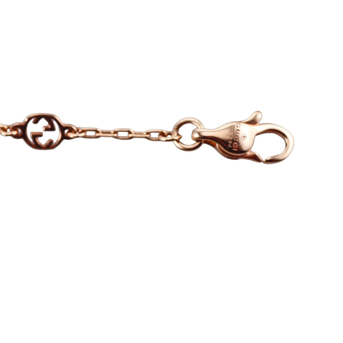 Gucci Interlocking G 18K Gold Diamond Charm Bracelet Size 17