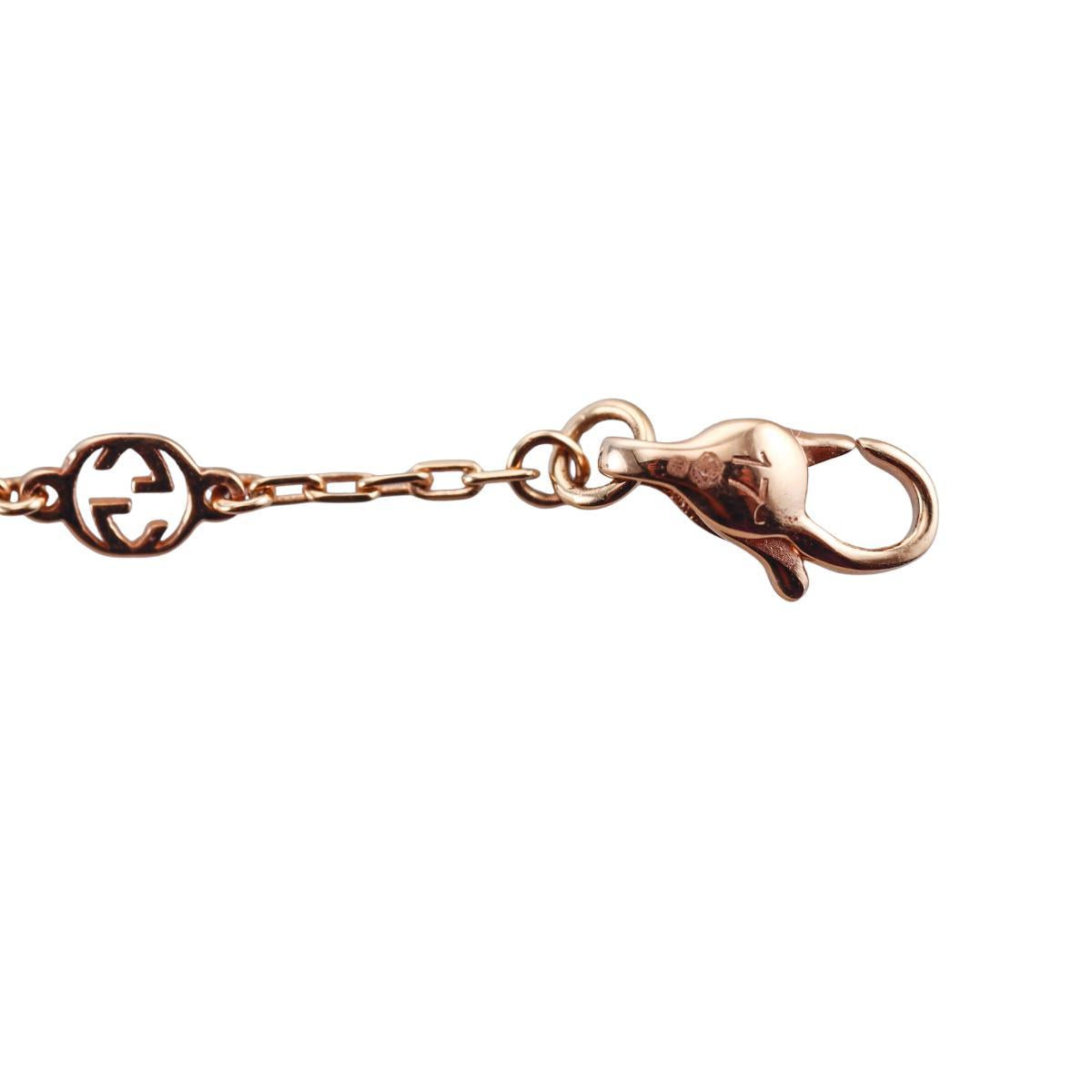 Gucci Interlocking G 18K Gold Diamond Charm Bracelet Size 17