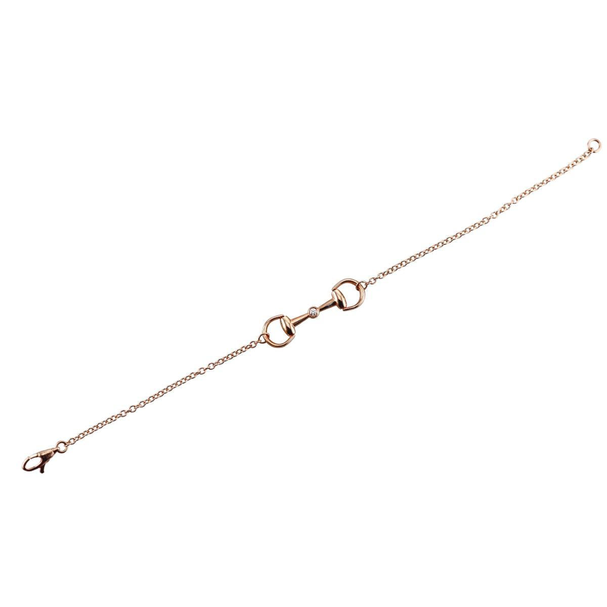 Gucci Horsebit 18K Gold Diamond Chain Bracelet Size 17